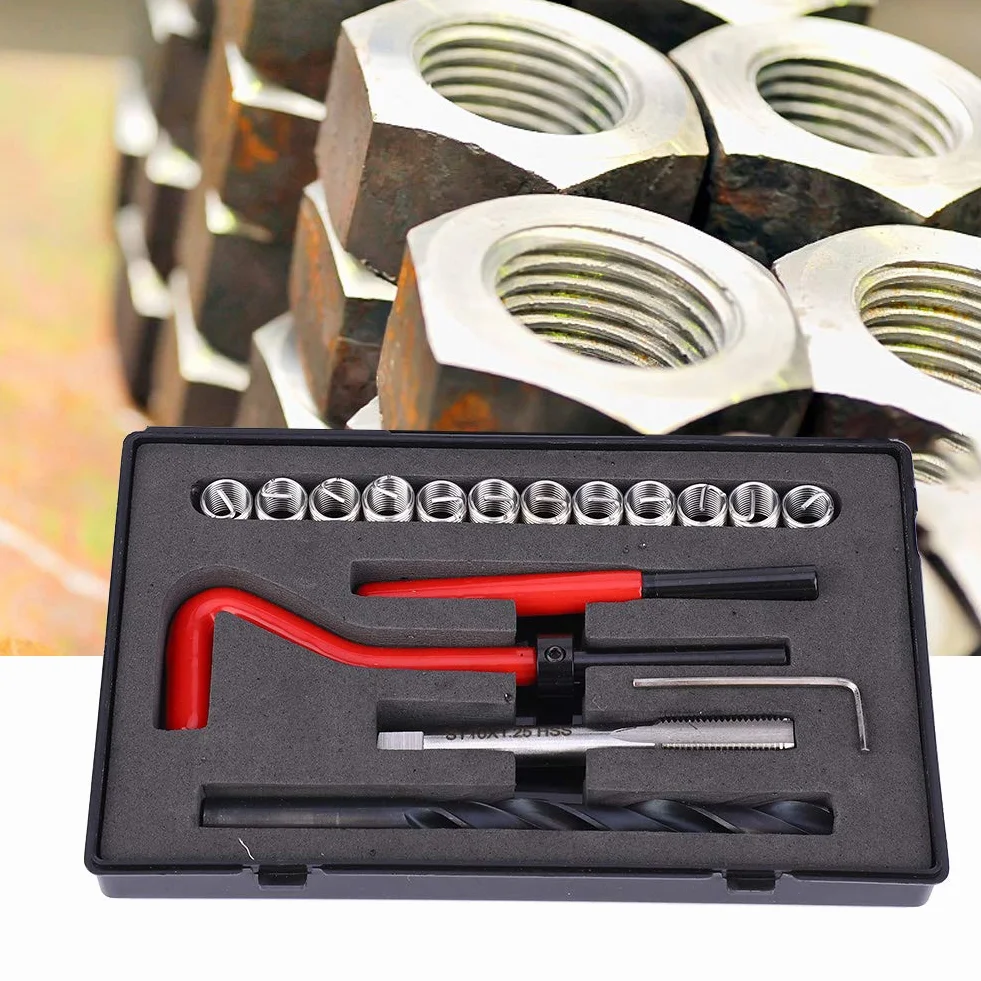 17 Pezzi Kit di Riparazione Filettatura in Acciaio Inossidabile M10x1.25 Set Maschi Femmina
