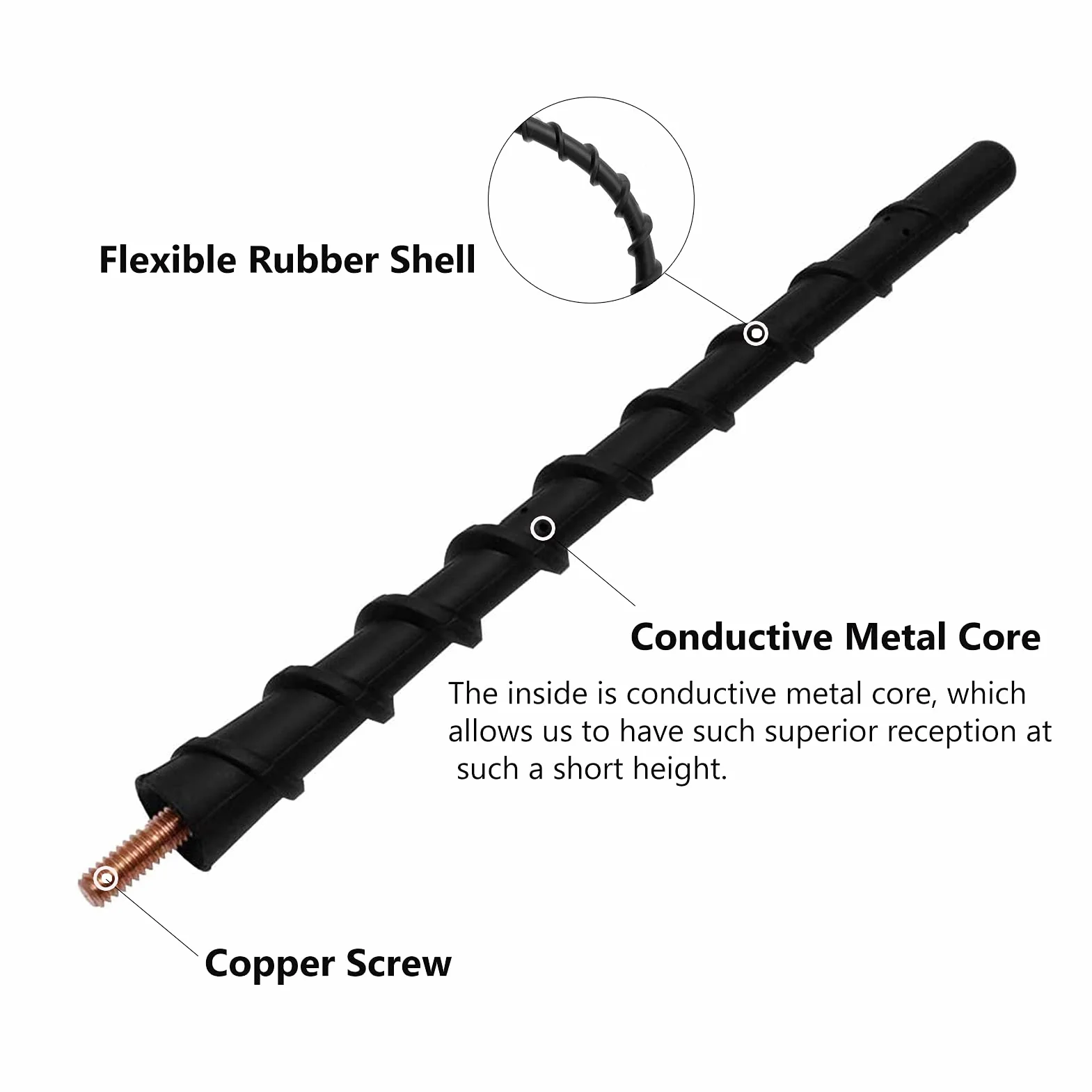 Antenna per moto corta 17,8 cm compatibile con Harley Davidson Tour Electra Road Glide Trike Ultra Classic 1989-2021 | in gomma morbida | progettata per una ricezione radio ottimizzata