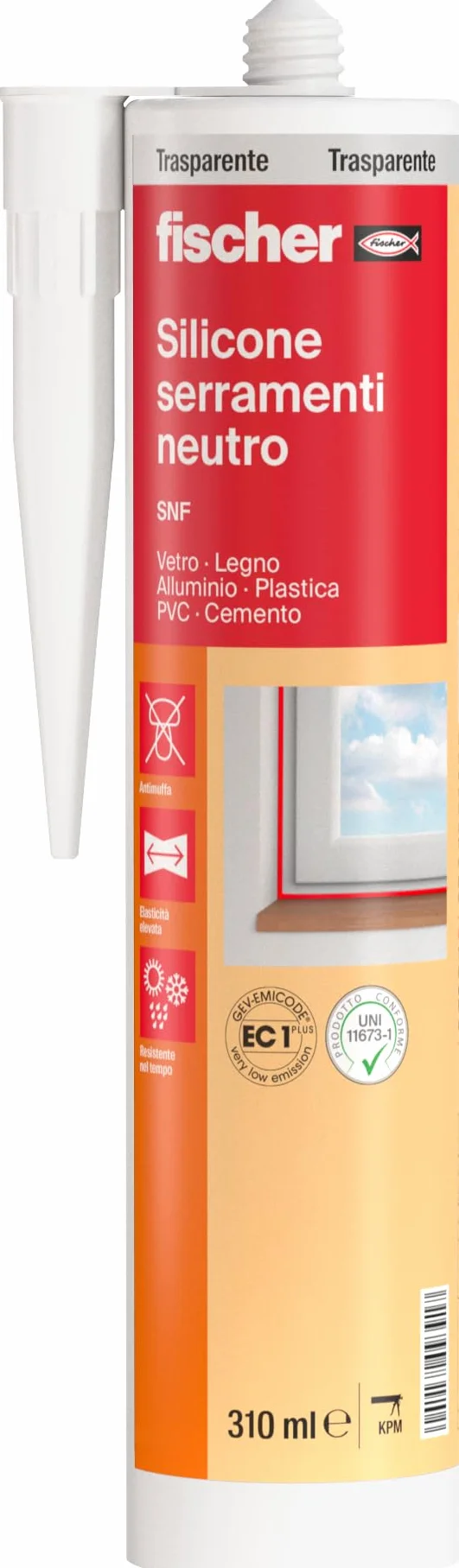 Fischer SNF Silicone Sigillante Legno Trasparente Neutro a Basso Modulo Elastico Esterno/Interno