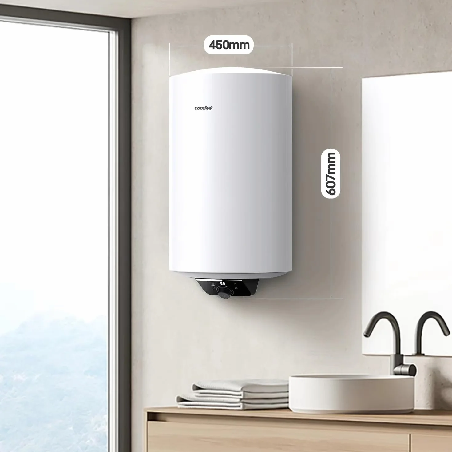 COMFEE' D50-15EFG Scaldabagno Elettrico Murale ad Accumolo 50 L – Sopra lavello ad accumulo — compatto facile da installare