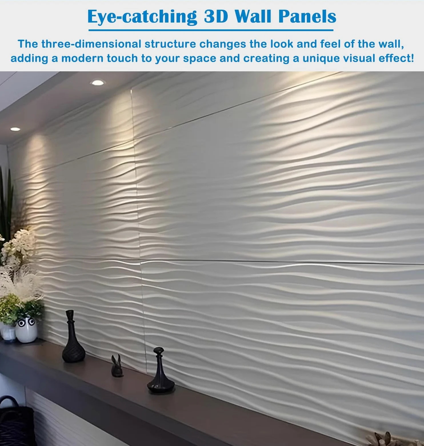 Pannelli Decorativi per Pareti Set da 4 Pannelli Murali 3D Ondulati in PU, Moderno Rivestimento | Rivestimento Murale Impermeabile Bianco per Pareti Decorative, Corridoio, Hotel, Ristorante, Reception e Spazi Commerciali