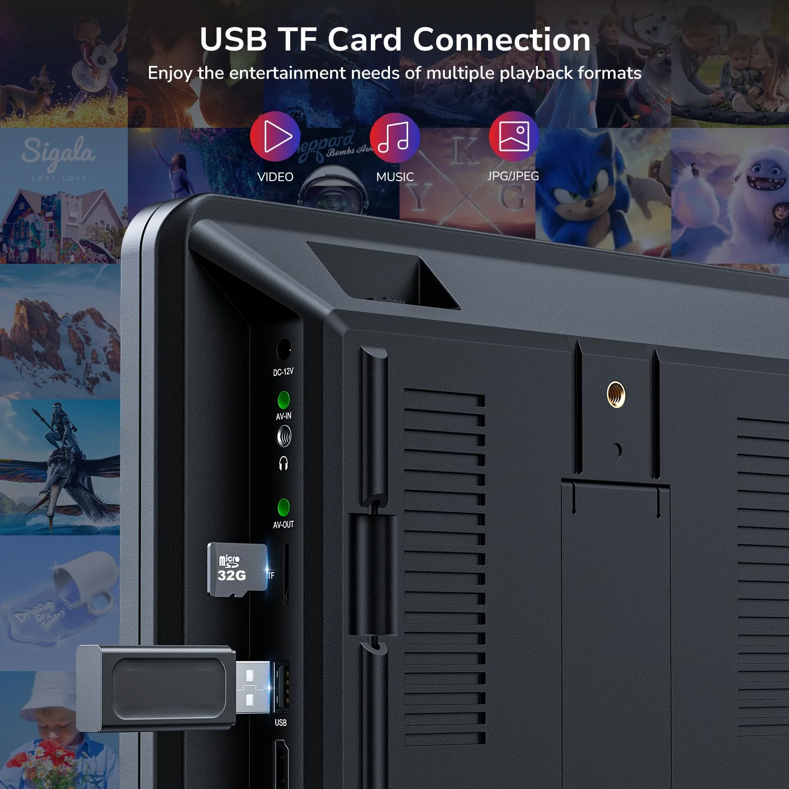 GOnavidio Lettori DVD per Auto Doppi da 10,1'' con Ingresso HDMI, Caricatore da Muro, 2 Cuffie, Supporto Regione Libera, Ultima Memoria, Ingresso AV e Uscita AV, Scheda USB/TF (Nero)
