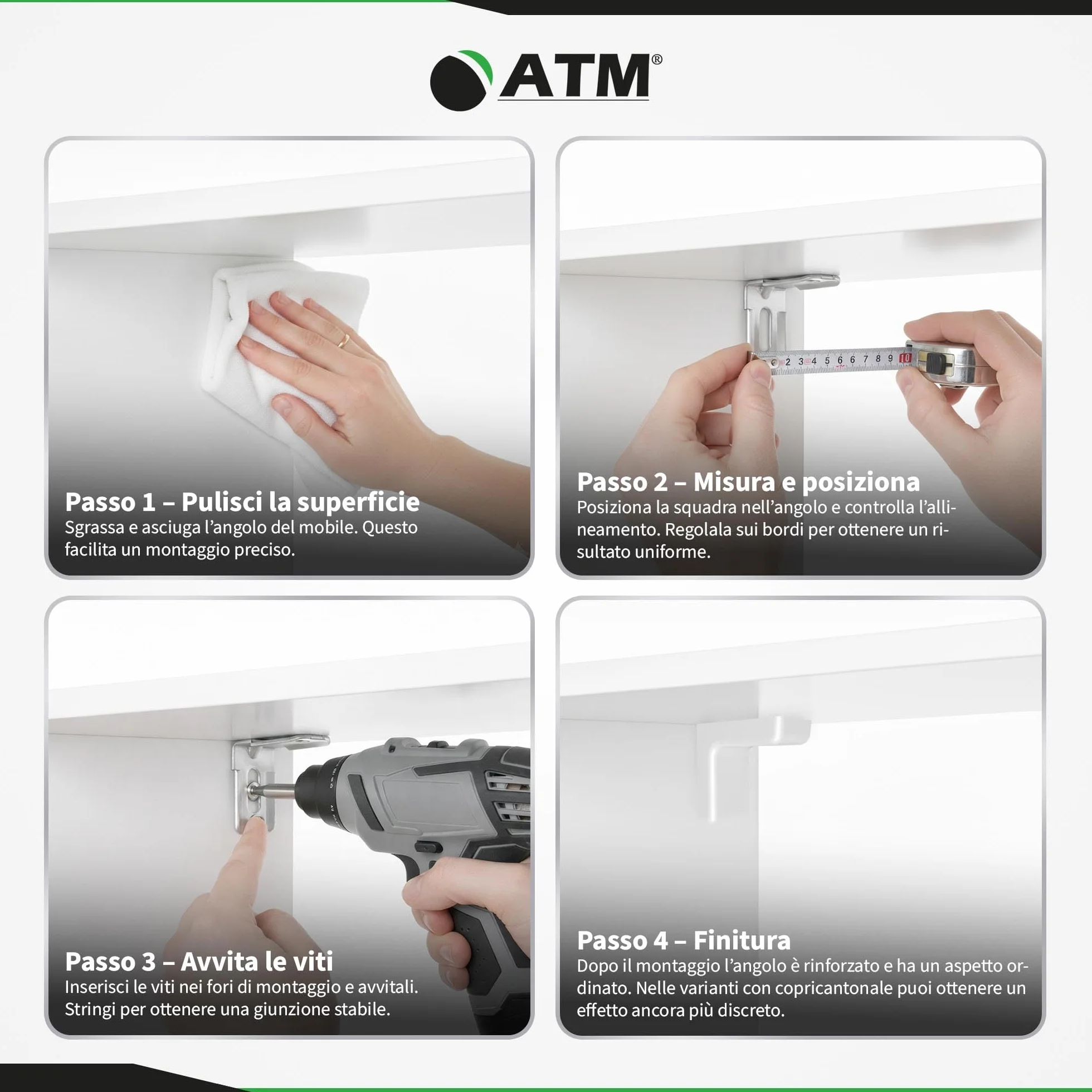 ATM Squadretta Angolare Acciaio Zincato 90° Connettore per Mobili Set di 20