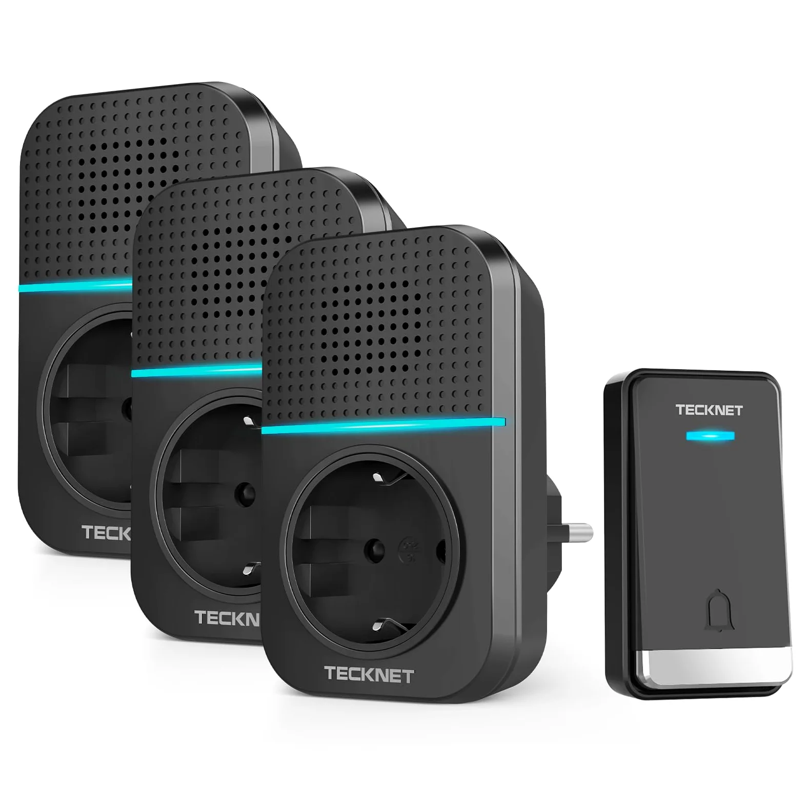 TECKNET Campanello senza fili esterno impermeabile con spina, 400 m portata campanello casa autoalimentato, IP65 campanello per porta senza batterie con indicatori LED, 60 melodie gamma, 5 livelli di