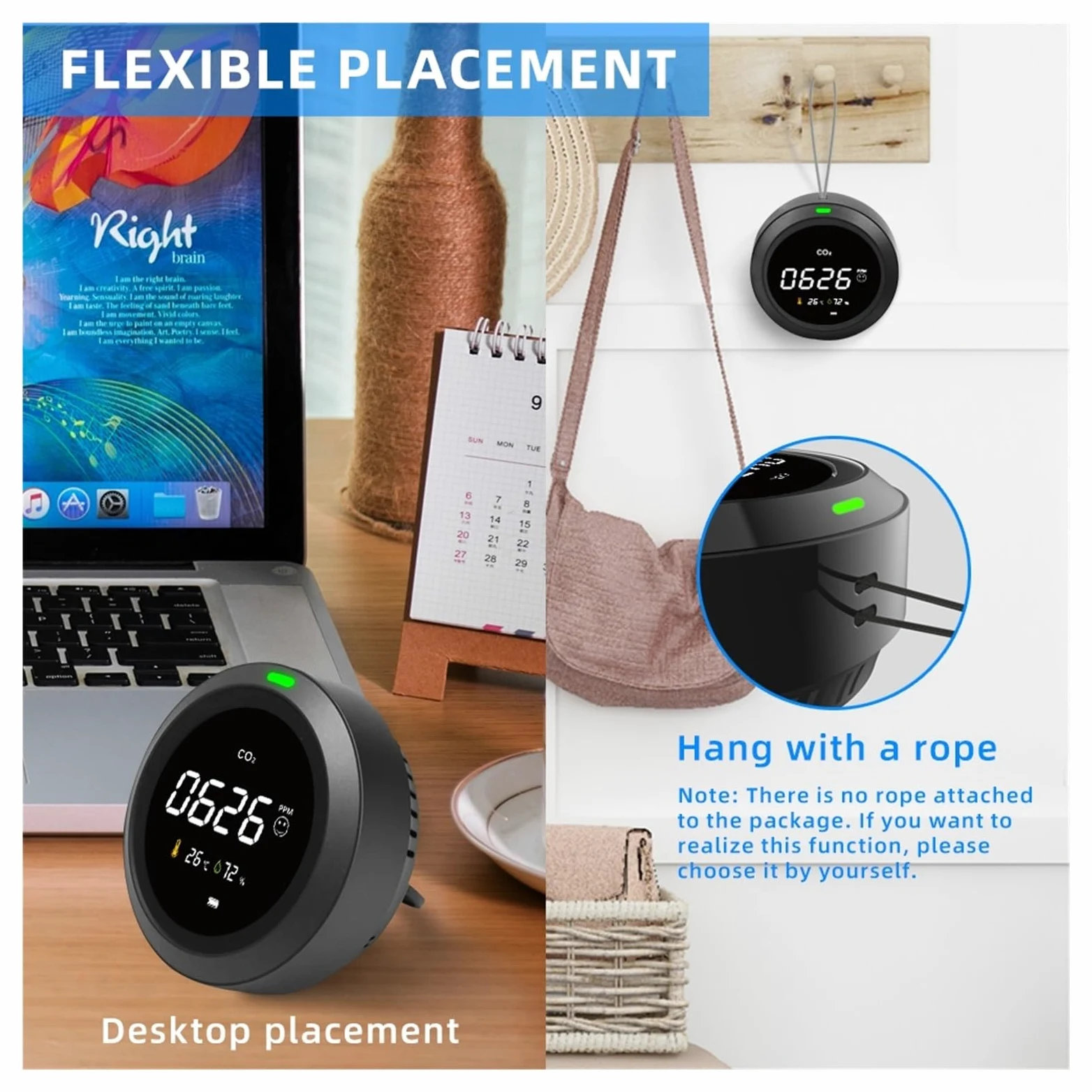 Misuratore di CO2 Sensore Rilevatore multifunzionale Elettrodomestico Ricarica USB Monitor della qualità dell'aria Analizzatore Per cucina e camper