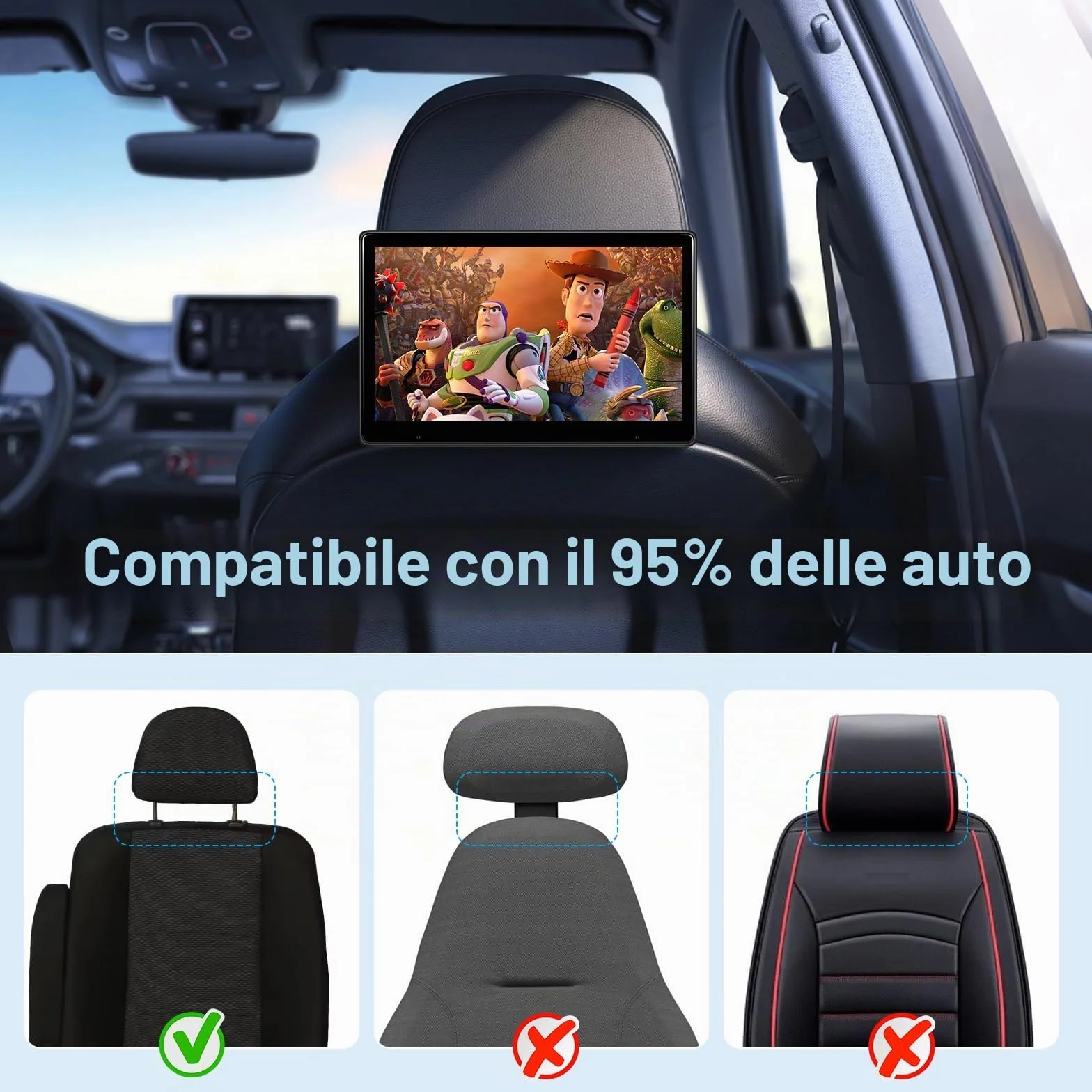 Lettore video da 10,1 pollici per poggiatesta auto, TV portatile da poggiatesta per sedile posteriore con Mirror Link wireless, Bluetooth, CarPlay e Android Auto wireless, con scheda TF da 64GB