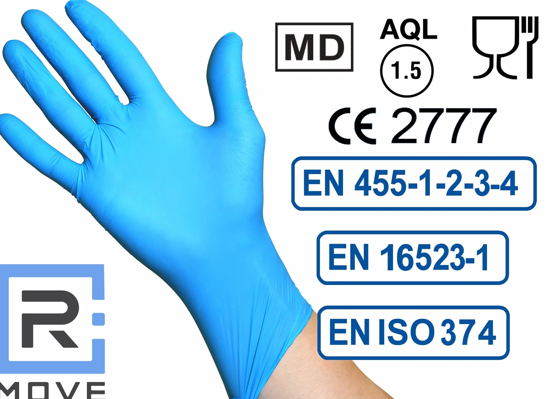 R MOVE 100 guanti in nitrile monouso blu L senza polvere usa e getta per alimenti non sterili ipoallergenici