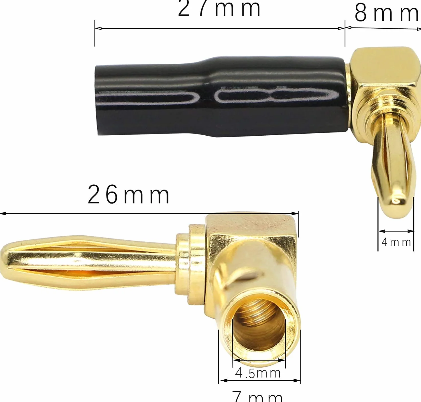 RUNCCI-YUN 10Pcs 90 gradi Banana spine,connettori a banana a forma di L, 24 K placcato oro 4 mm connettore altoparlante per cavo altoparlante, ricevitori audio/video, amplificatori (rosso e nero)