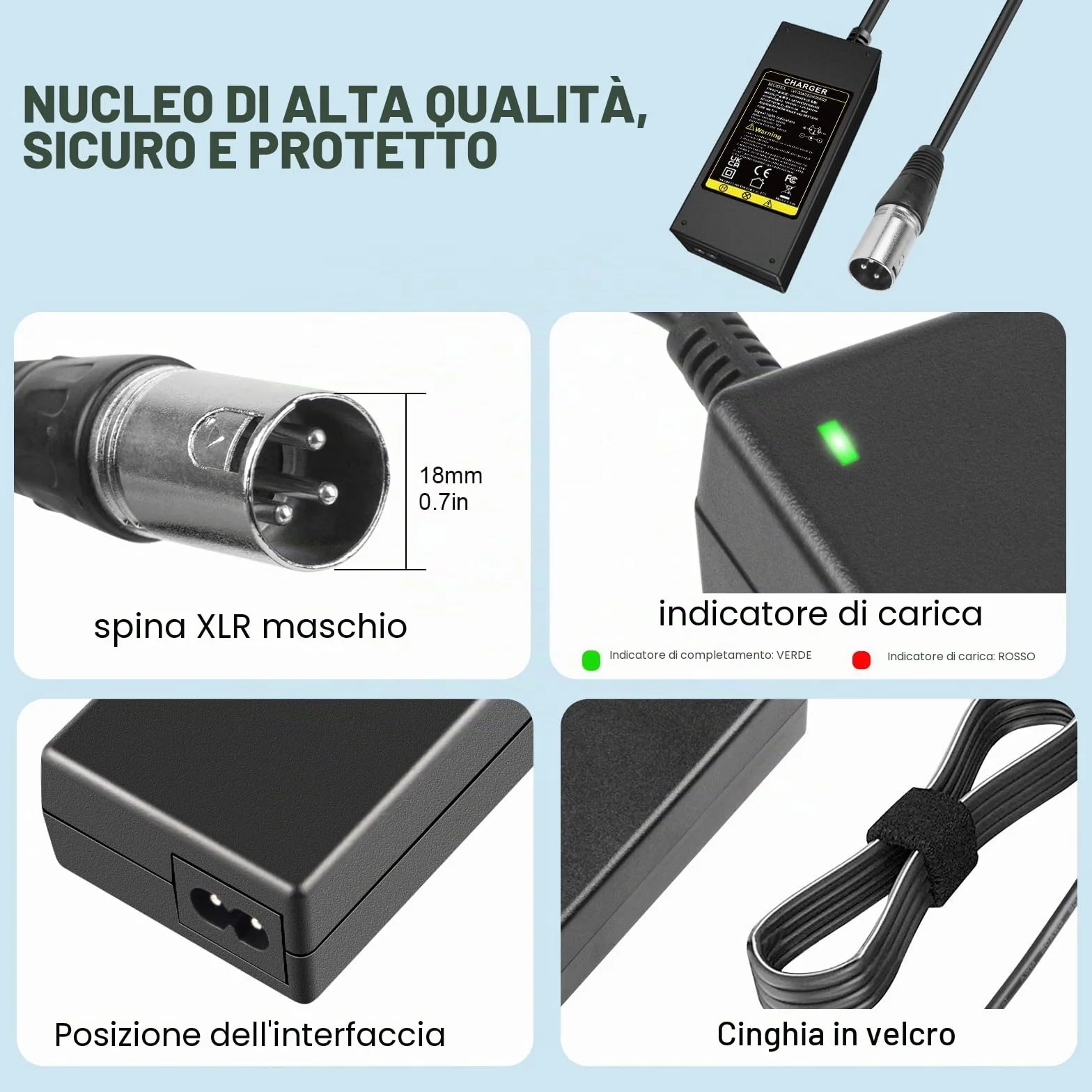 Labtec Caricabatteria 42V 36V 2A per Batteria al litio con connettore XLR a 3 pin per Bici Elettrica Monopattino Elettrico Sedia a Rotelle Elettrica