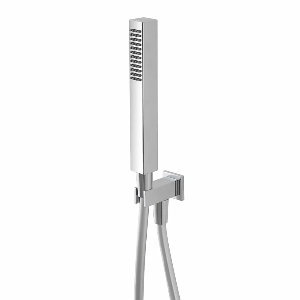 Doccetta quadrata in ottone cromato lucido, monogetto con ugelli anticalcare e attacco standard G 1/2”