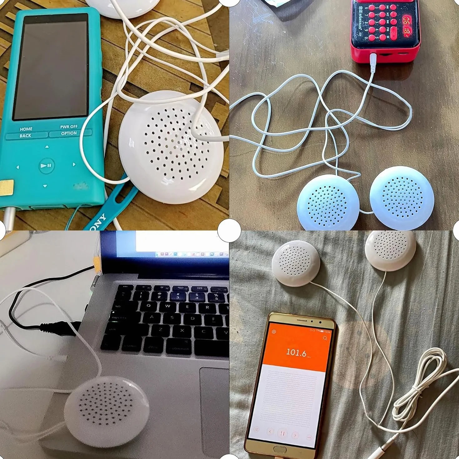 Flylin Altoparlante per Cuscino, Doppio Mini Altoparlante Stereo Migliorato, Bianco Rotondo, Cavo 3.5mm, Compatibile con Telefono, MP3 e CD, per Dormire e Rilassarsi