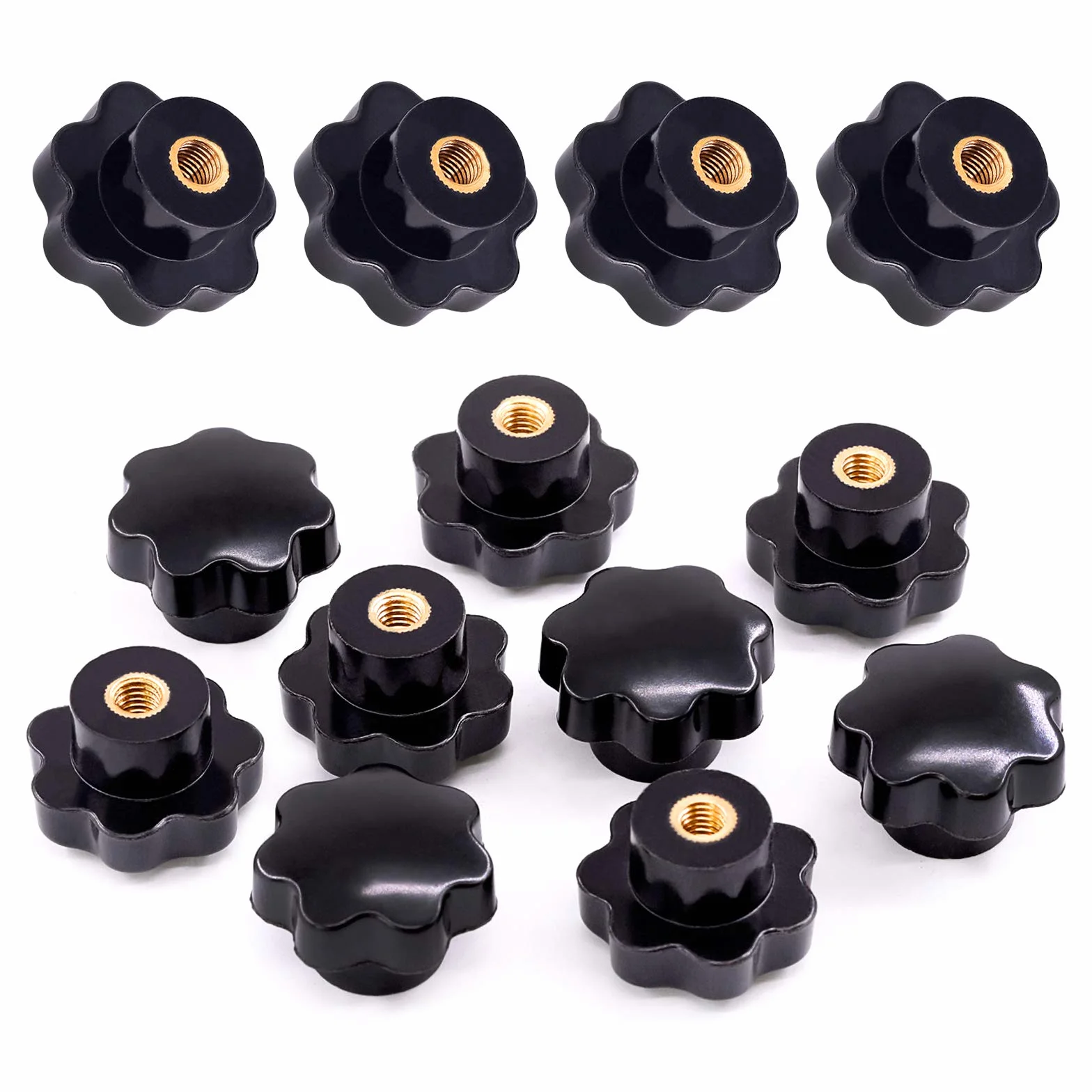 Swpeet Kit 15 manopole M8 a 7 stelle filettatura femmina plastica nera bloccaggio