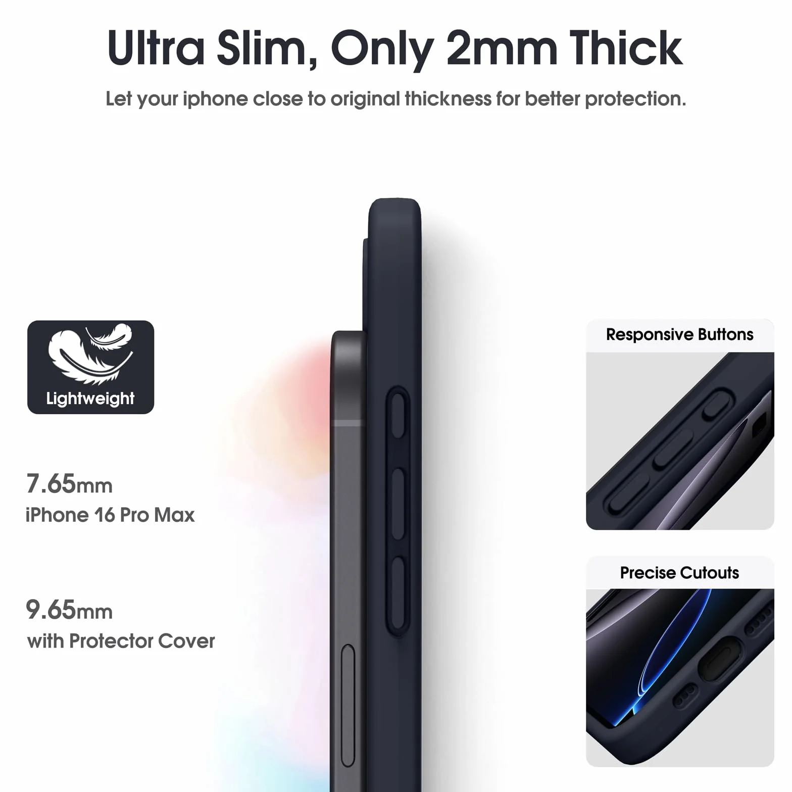 Supdeal Custodia in Silicone Liquido per iPhone 16 Pro Max, [Protezione Fotocamera] [Cover in Microfibra] [Protezione a 4 Strati], Case Ultrasottile e con Presa Comoda, 6,1 Pollice, Nero