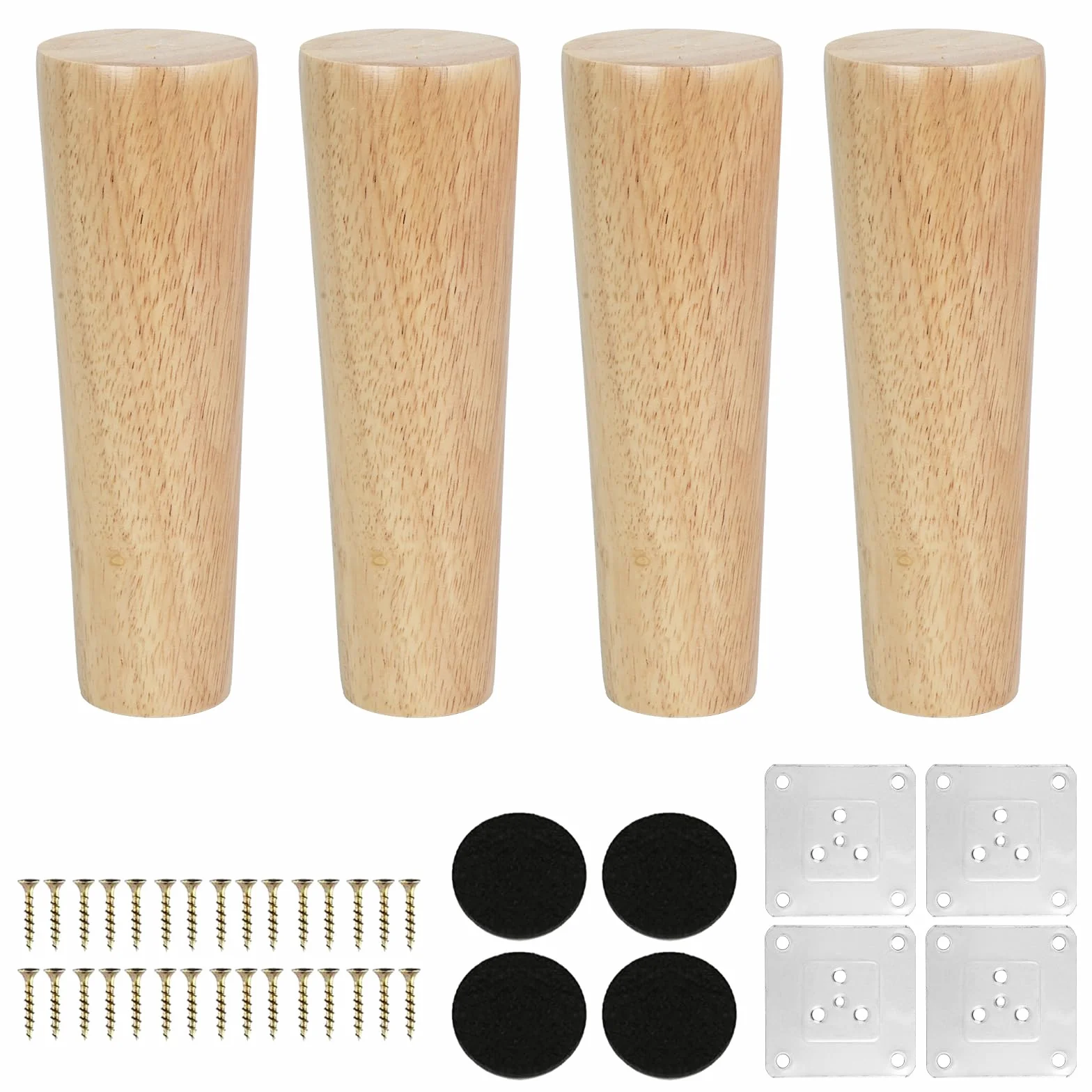Gambe per Mobili in Legno Massello Rovere 15cm Coniche 4 Pezzi con Piastra di Montaggio