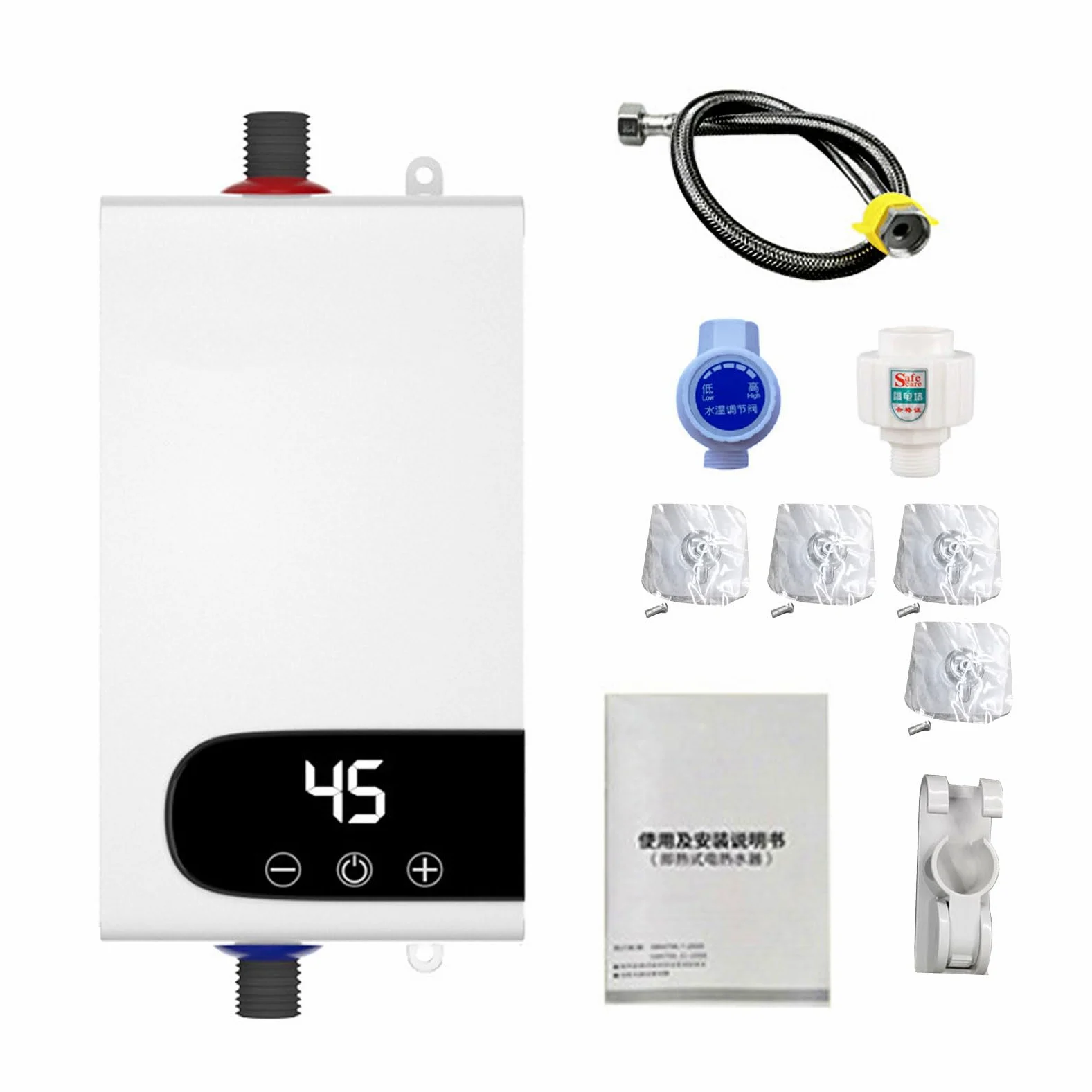 Scaldacqua istantanea, 5500 W, scaldabagno elettrico con touch screen LED, sistema di acqua calda digitale compatto con regolazione della temperatura per bagno e cucina