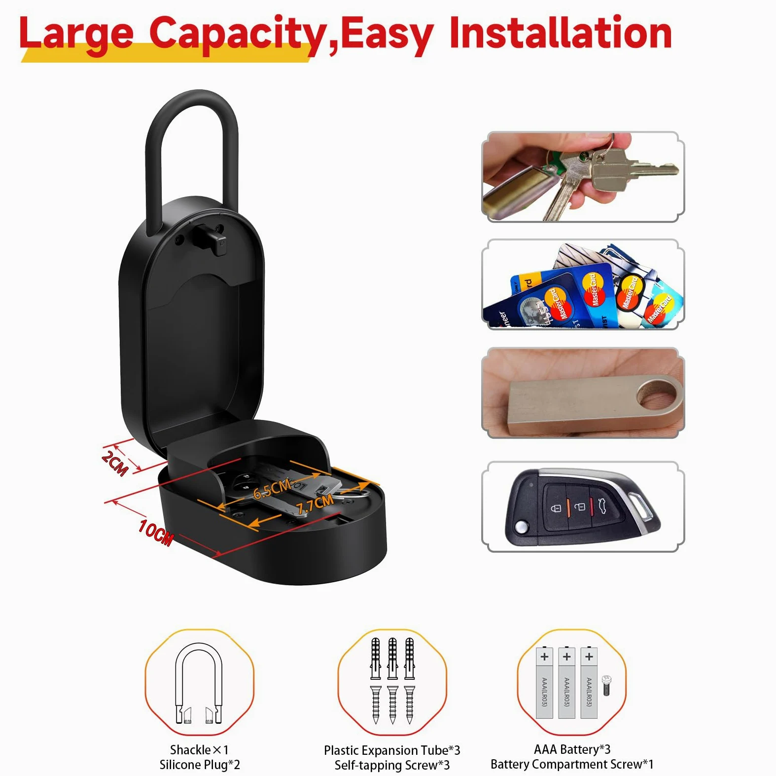 SEPOX Smart Key Lockbox, cassetta di sicurezza portatile e da parete per esterni, con Bluetooth e controllo tramite app, in alluminio resistente alle intemperie, gancio rimovibile, per Airbnb, ufficio