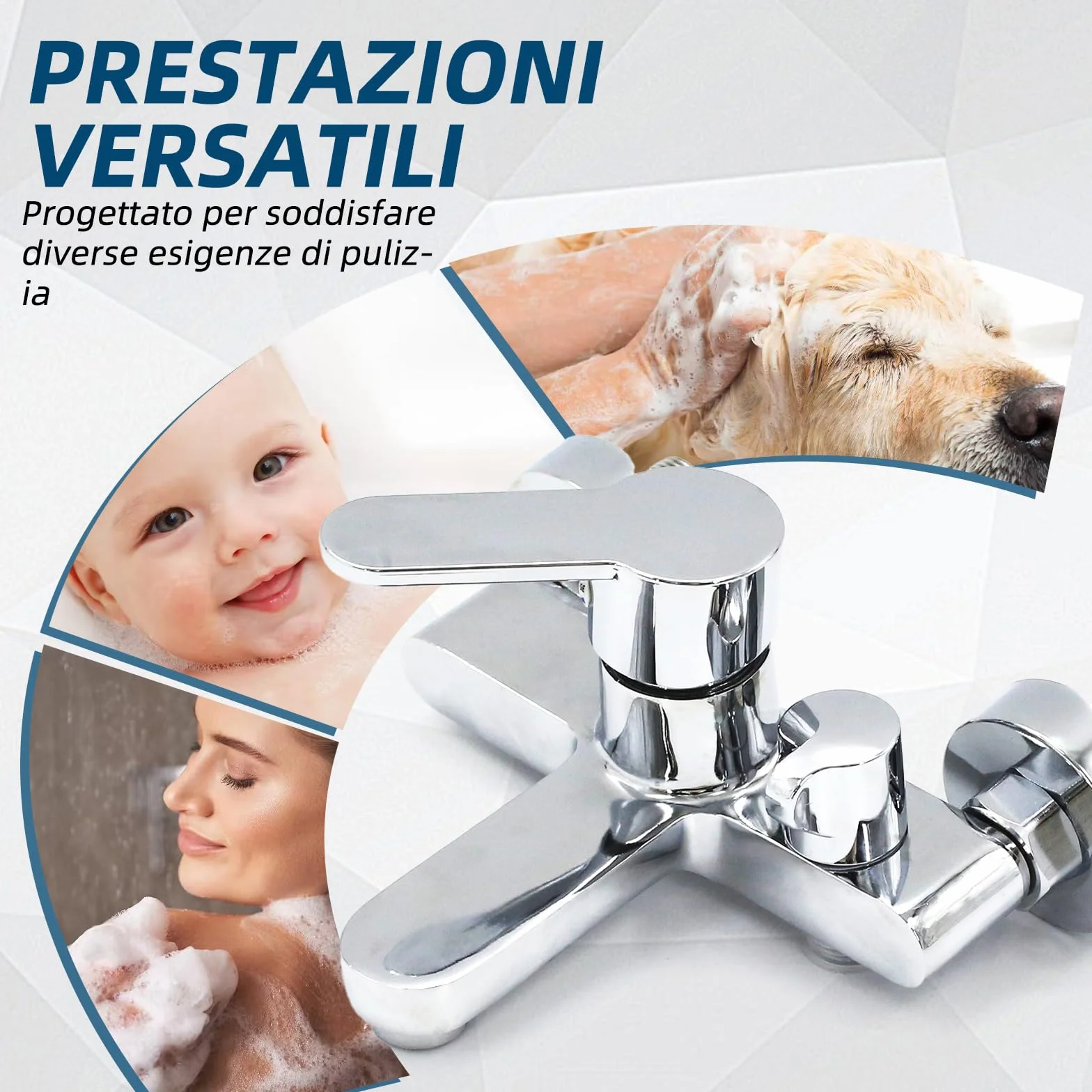 Rubinetto per vasca da bagno montaggio a parete miscelatore monocomando doccia 1/2" cromato
