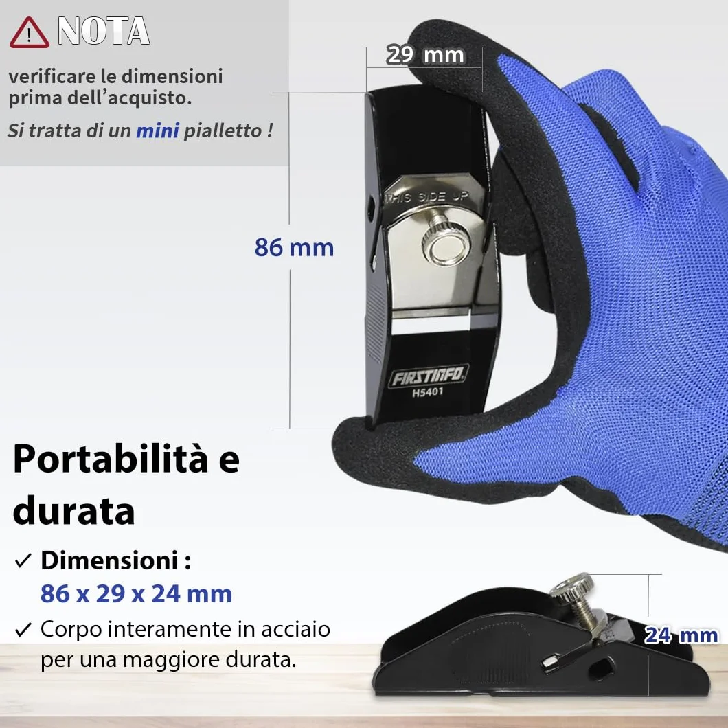 FIRSTINFO H5401 Mini Pialletto Manuale in Acciaio Leggero Pialla per Legno