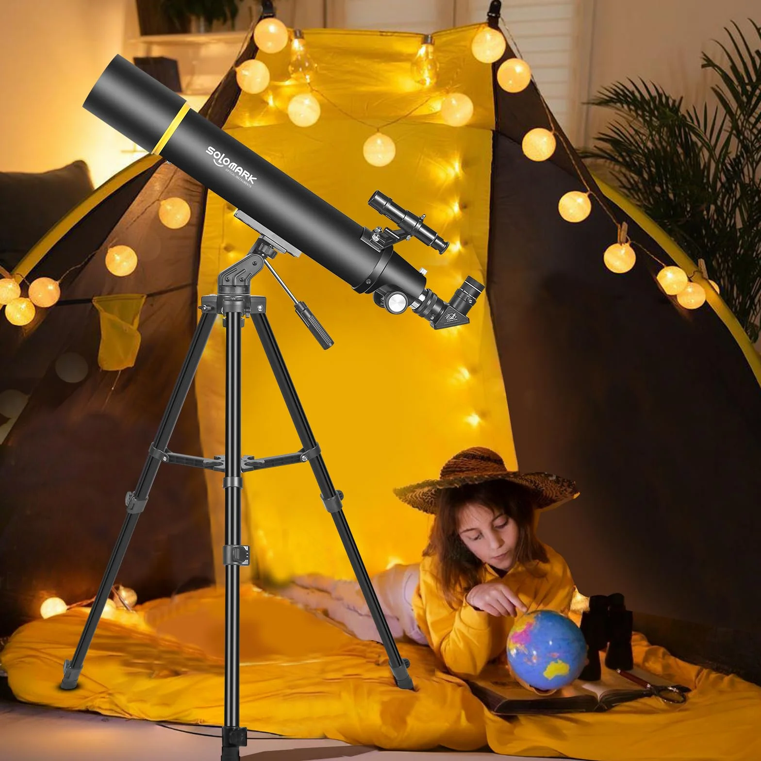 SOLOMARK Telescopi per adulti Astronomia, 80mm Apertura 900mm Refractor Telescope per bambini, principianti, telescopi da viaggio compatti e portatili con custodia