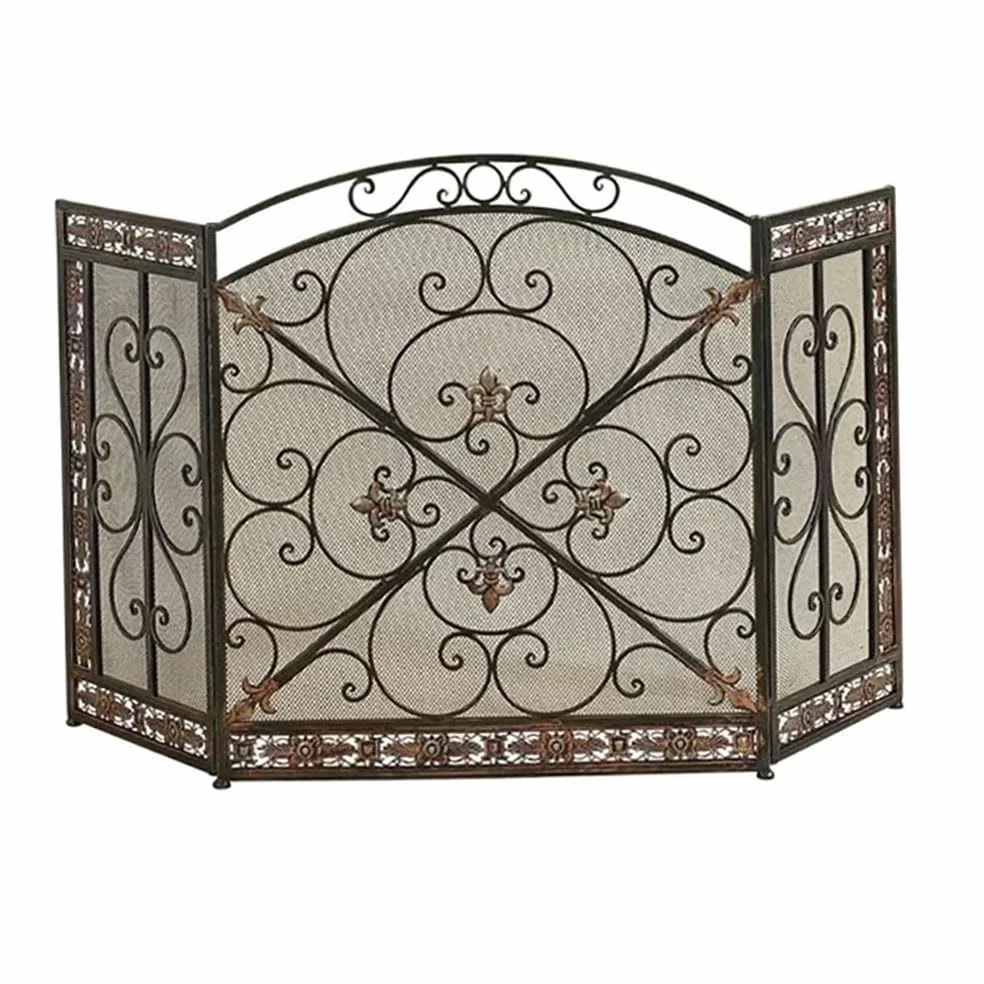 Rete parafuoco per forni Elegante paravento for camino, parapetto ignifugo in ferro, divisorio in metallo, decorazione traforata for soggiorno