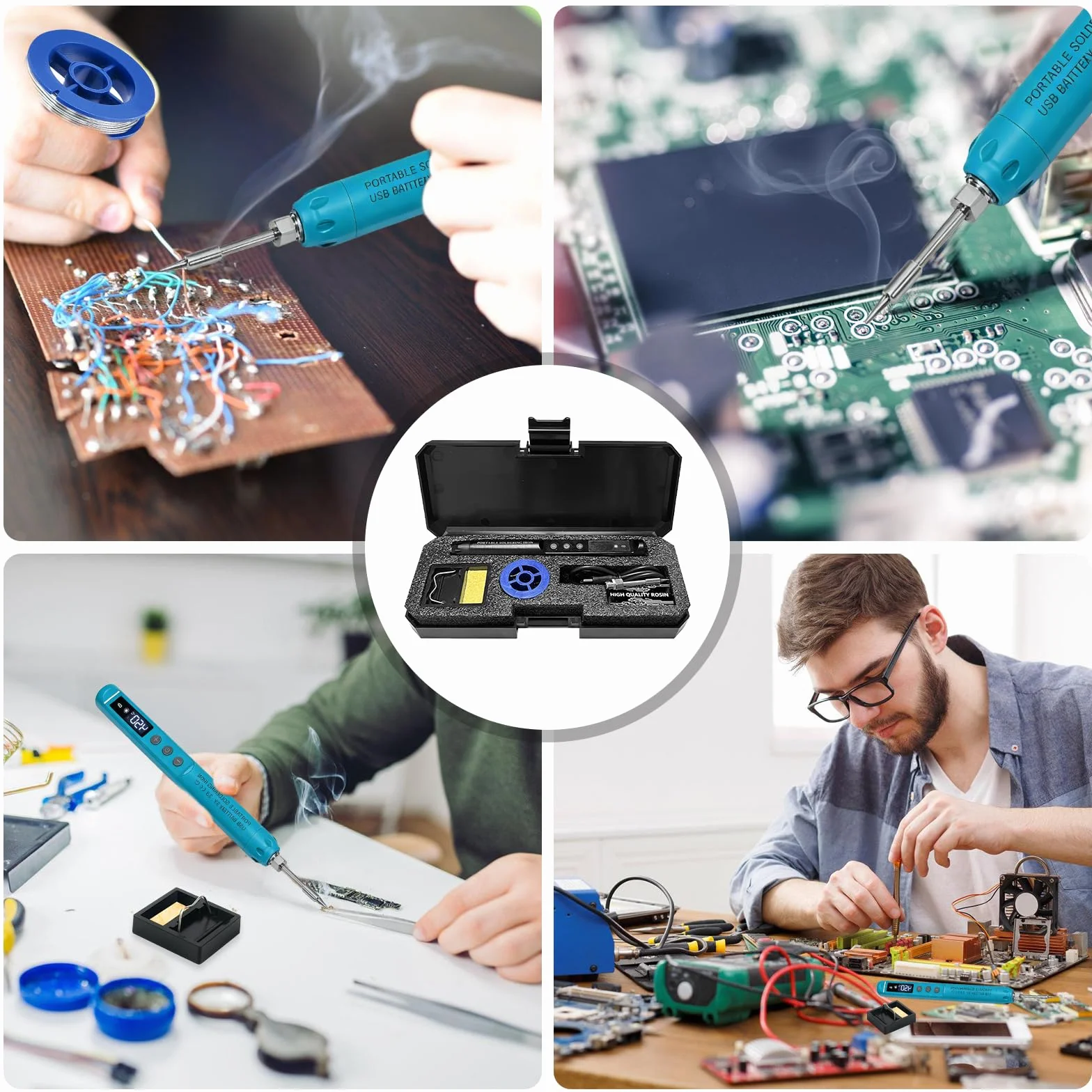 Saldatore a Batteria con LCD, Temperatura Regolabile 200℃-450℃, Ricaricabile USB Senza Fili