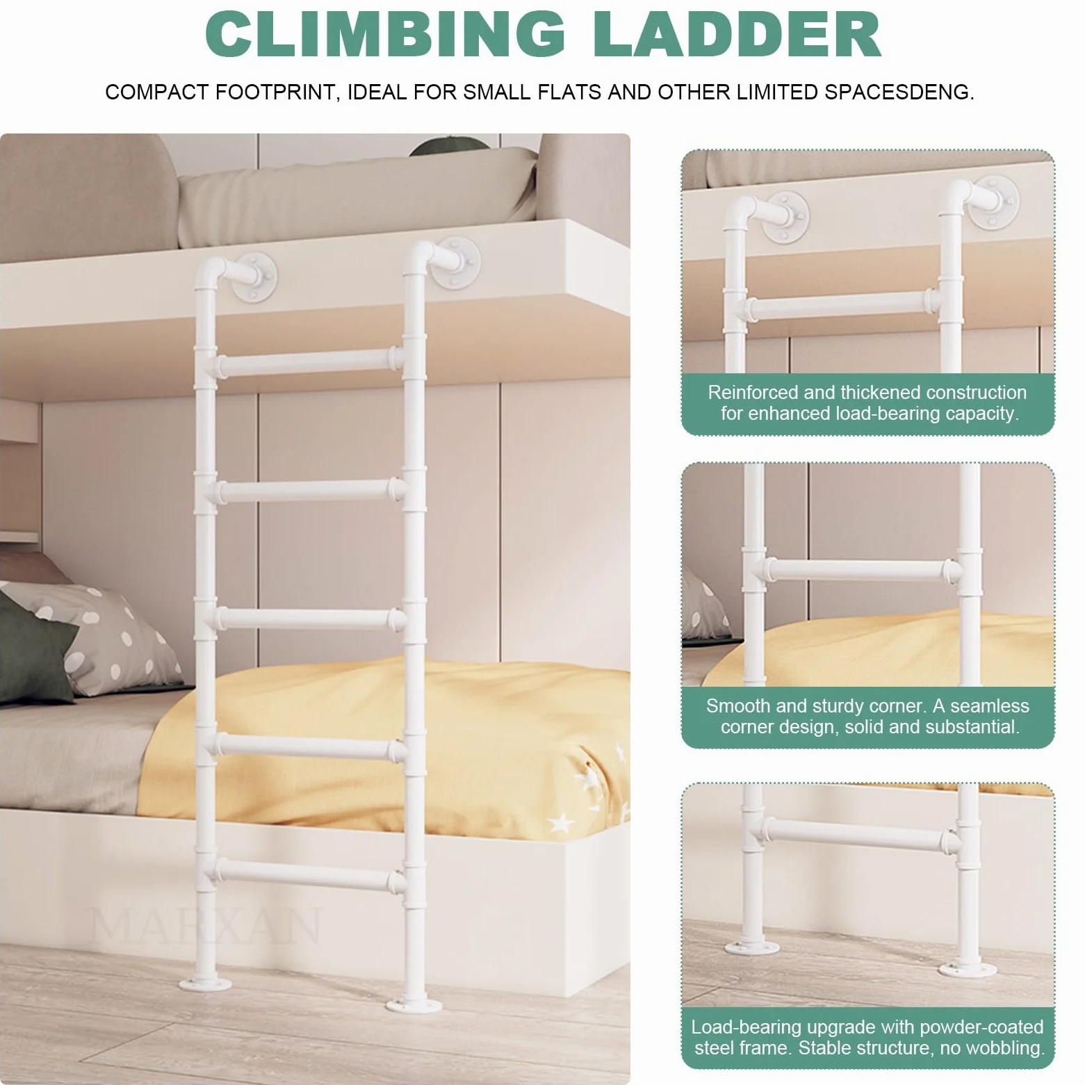 Scala di Uscita di Emergenza Resistente per Casa/Letto a Castello, Scala da Soppalco da Terra in Ferro battuto Bianco con Accessori di Montaggio, Dimensioni Personalizzabili(155cm/61in)