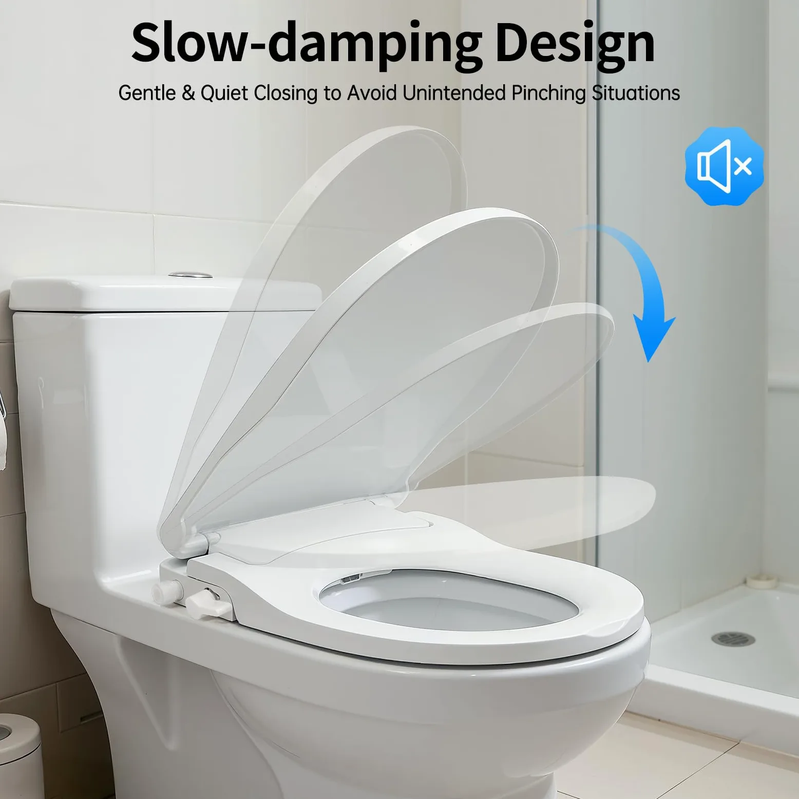 Sedile WC a forma di D, sedile WC con doccetta doppio ugello, sedile WC ecologico senza carta, lavaggio donna e igiene intima, ideale per bagno durevole, lunetta da toilette universale, bianco
