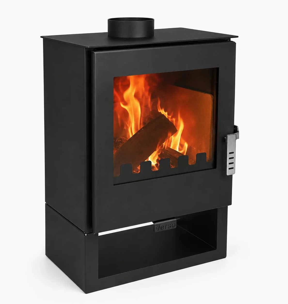 Stufa a legna VERSO 3-5 kW autoportante con finestra, classe di efficienza energetica A+, BImSchV livello 2, EcoDesign 2022, moderno camino a legna
