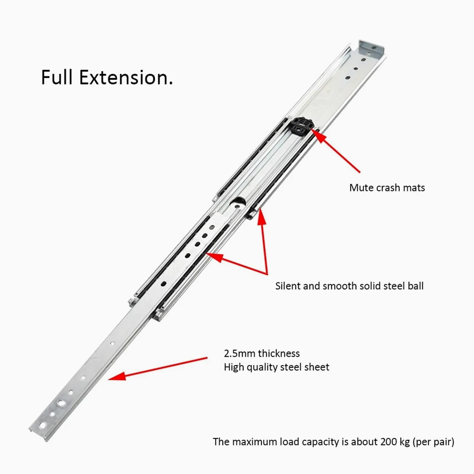 Guide for cassetti for carichi pesanti da 18"-60" - Capacità 500 libbre, Cuscinetto a sfere a estensione completa, Installazione semplice,1 pz(1524mm)