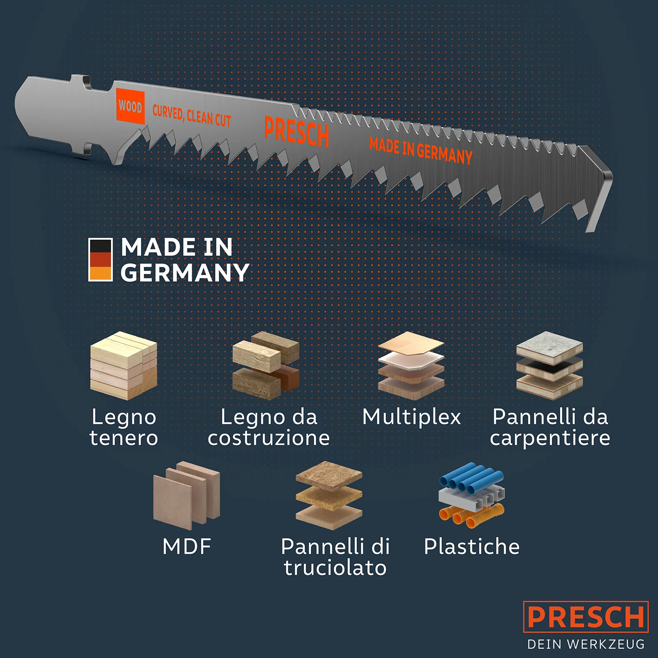 Presch Lame seghetto alternativo Legno 10 pz. - Taglio curvo molto pulito (4-30mm) - Codolo a T di lunga durata, lame per tutti i seghetti alternativi - Lame per pannelli di legno
