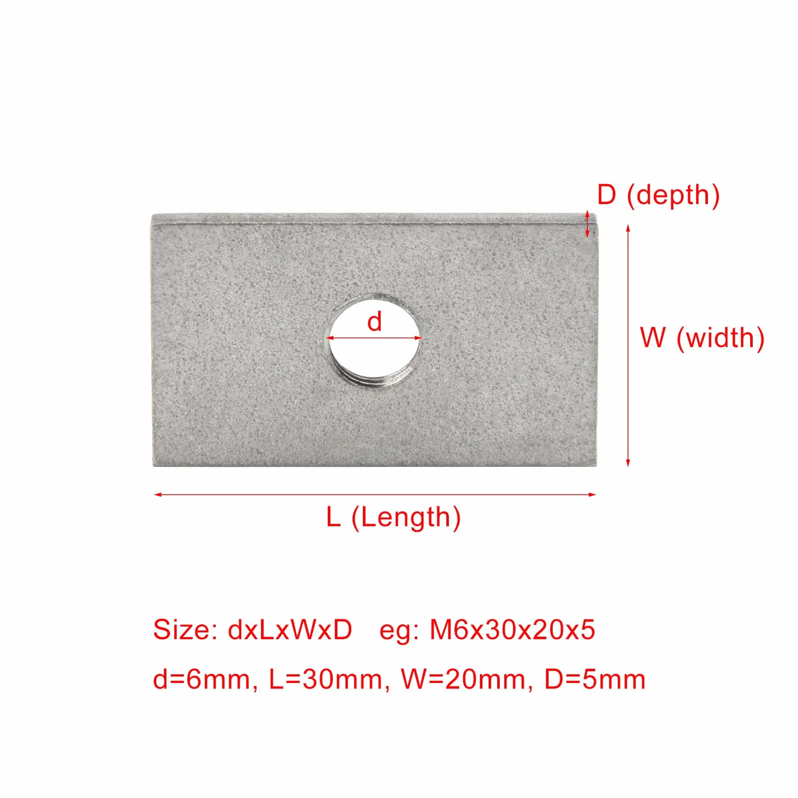 Nakrętki kwadratowe M8 ze stali nierdzewnej 304, 30x20x5 mm, 8 szt.