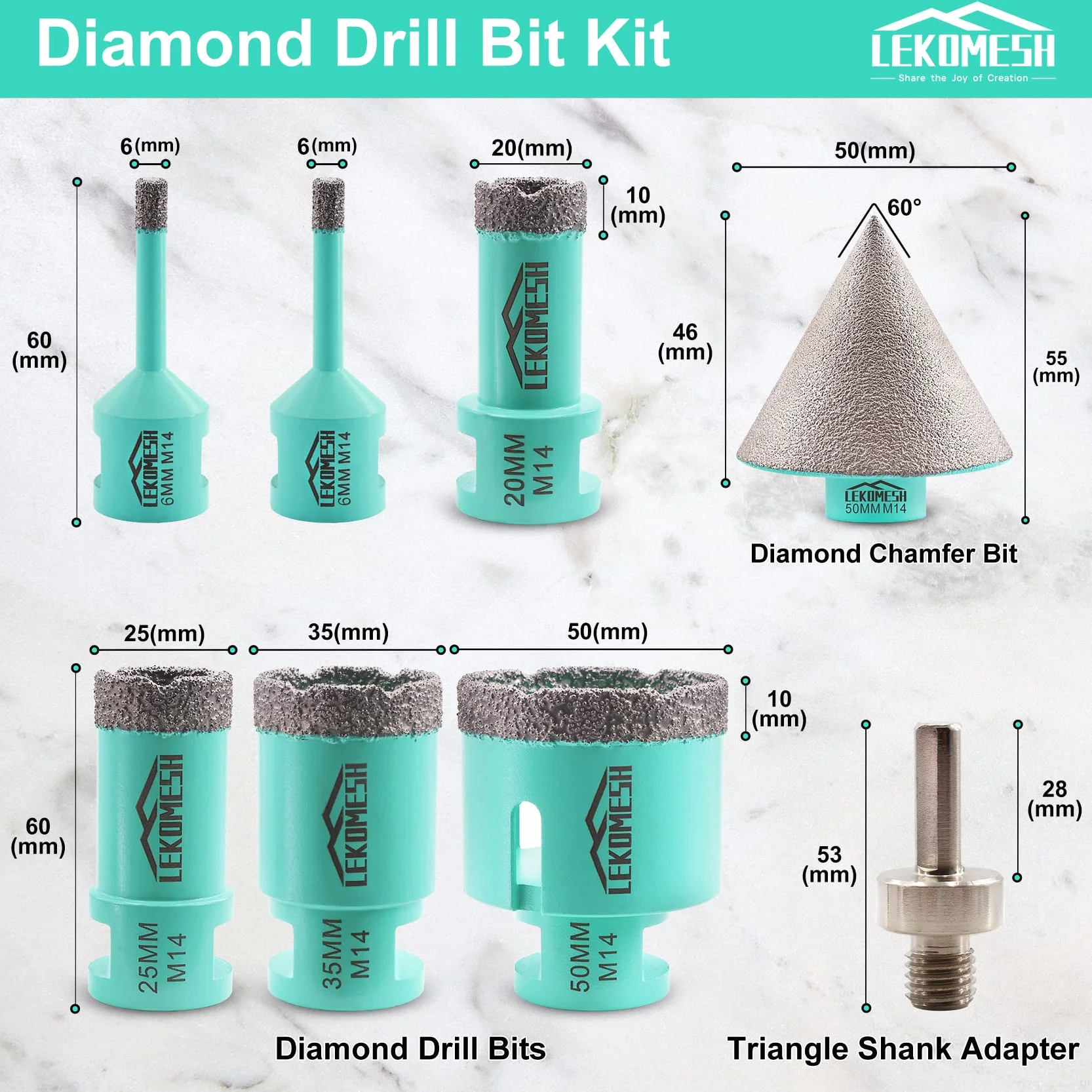 LEKOMESH Set di Punte Diamantate 8 Pezzi Seghe a Tazza per Porcellana Ceramica Granito Marmo