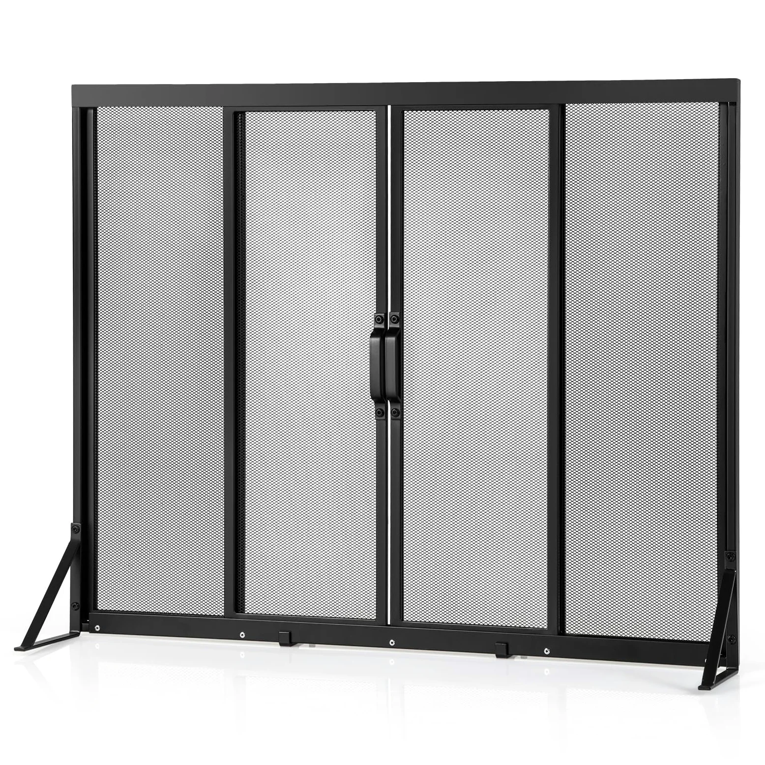 RELAX4LIFE Griglia Parascintille per Camino, 2 Pannelli Scorrevoli, Protezione Stufa e Caminetti in Metallo, Schermo per Camino, Nero (96 x 33 x 79 cm)