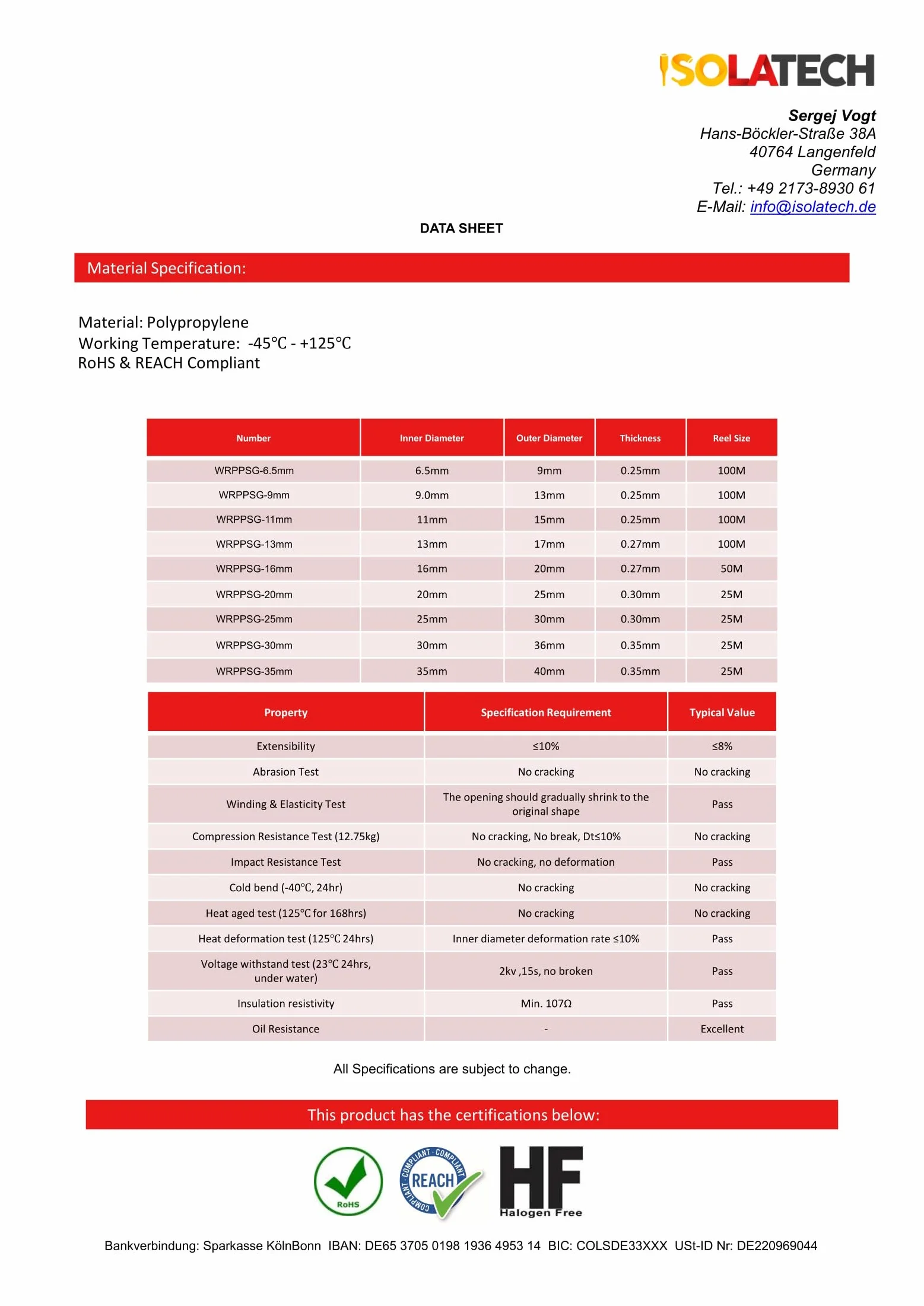 ISOLATECH tubo corrugato scanalato DI Ø6mm DE Ø9mm L 2m PP REACH Interno/esterno Temp-45C+125C Resistente al calore240h+150C RoHS Ø6mm2M