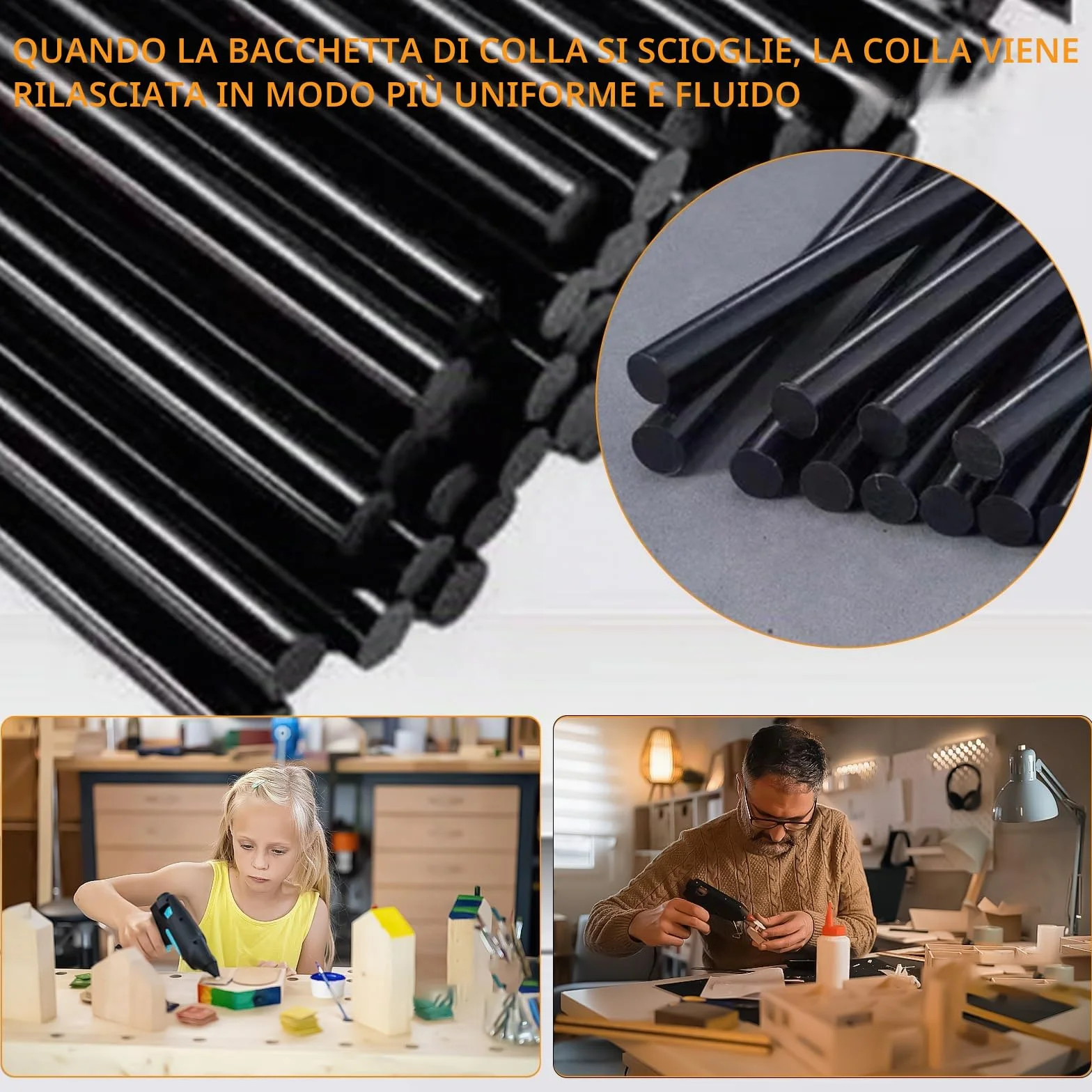 Stick colla a caldo Ø11x200 mm Nero 40 pezzi ricarica per pistola