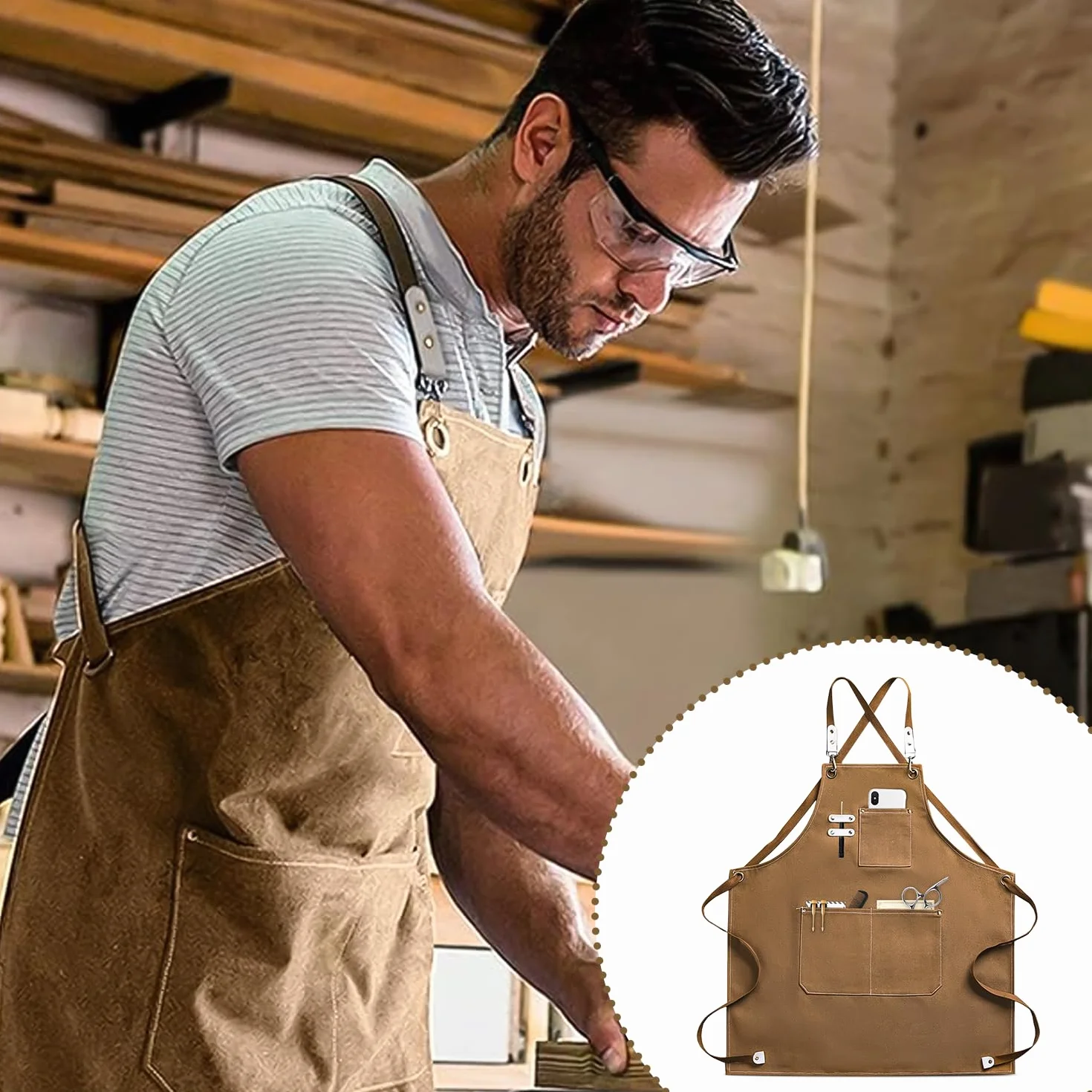 Grembiule da Lavoro Uomo in Tela, 68 * 78cm Grembiule da saldatura con Tasche per Attrezzi, Grembiule Donna/Uomo Durevole di Tela per Giardino,Cucina,Garage(Marrone)