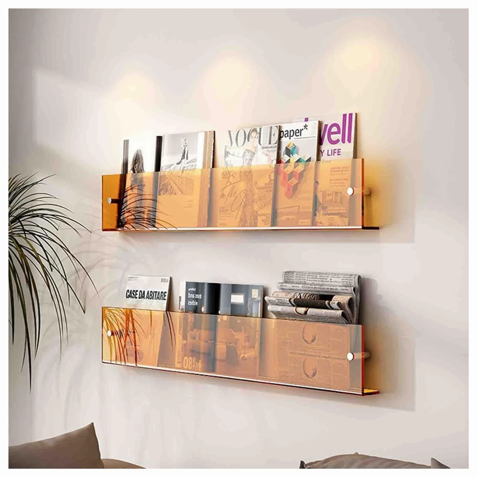 Confezione da 2 mensole galleggianti in acrilico da parete, portariviste e porta record, libreria da appendere, per ufficio, casa, chiesa, elegante ge 80 cm