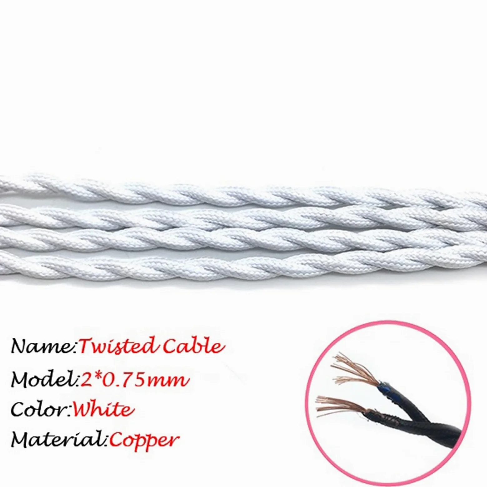 fili, Stile Cavo elettrico intrecciato decorativo lampada tessile(White,10Meter 18 AWG)