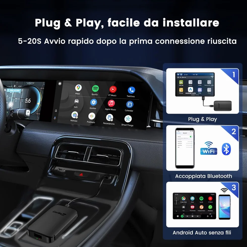 CarlinKit adattatore Android auto wireless，connessione wireless vera, basta plug and play