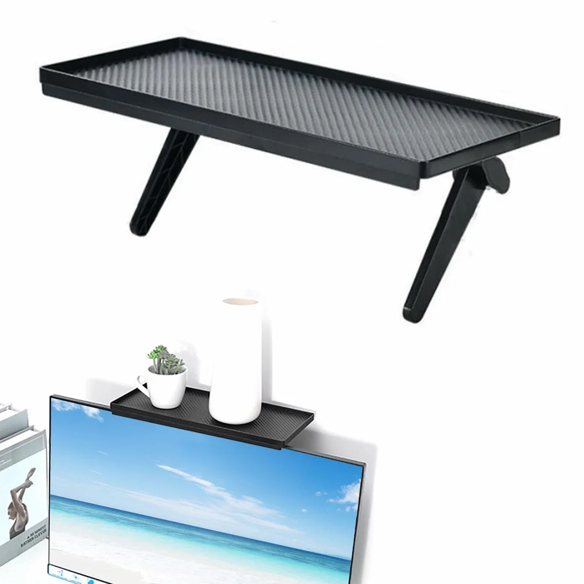 Mensola Superior TV, Mensola TV per Archiviazione, Supporto di Montaggio per TV Computer Cavo Box Altoparlanti Telecomando per Dispositivi Multimedia Streaming (nero)