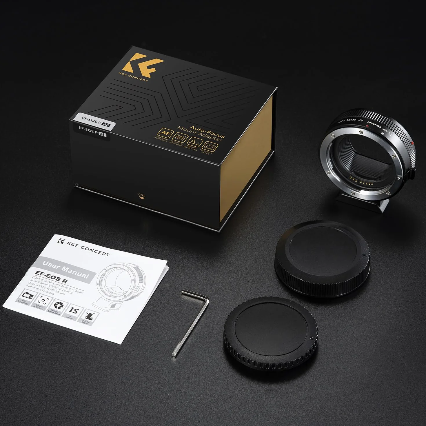 K&F CONCEPT Adattatore Compatibile con Canon Auto EF/EF-S a EOS R, in Metallo con Messa a Fuoco Automatica, con Custodia Protettiva