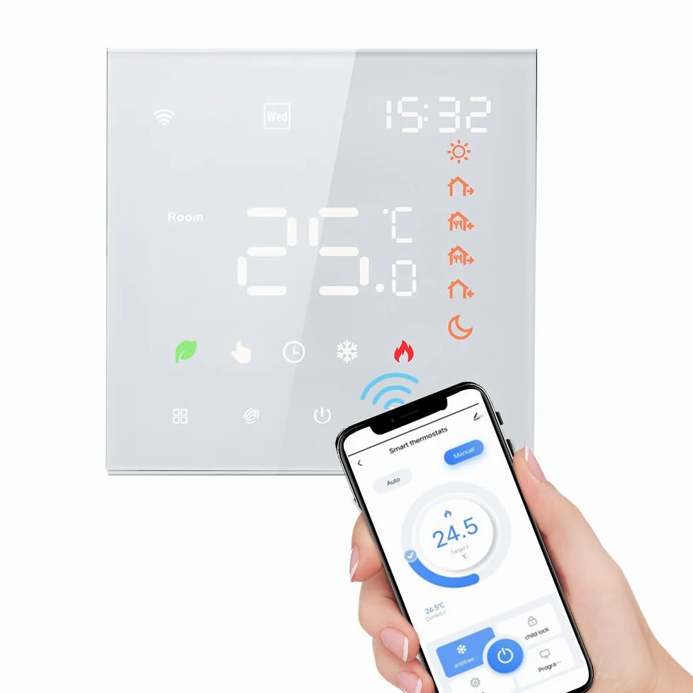 Termostato WiFi,Smart Tuya Controllo vocale 16A Display LCD programmabile Digitale Touchscreen Regolatore di Temperatura per Riscaldamento a Pavimento Termostato Digitale da Parete