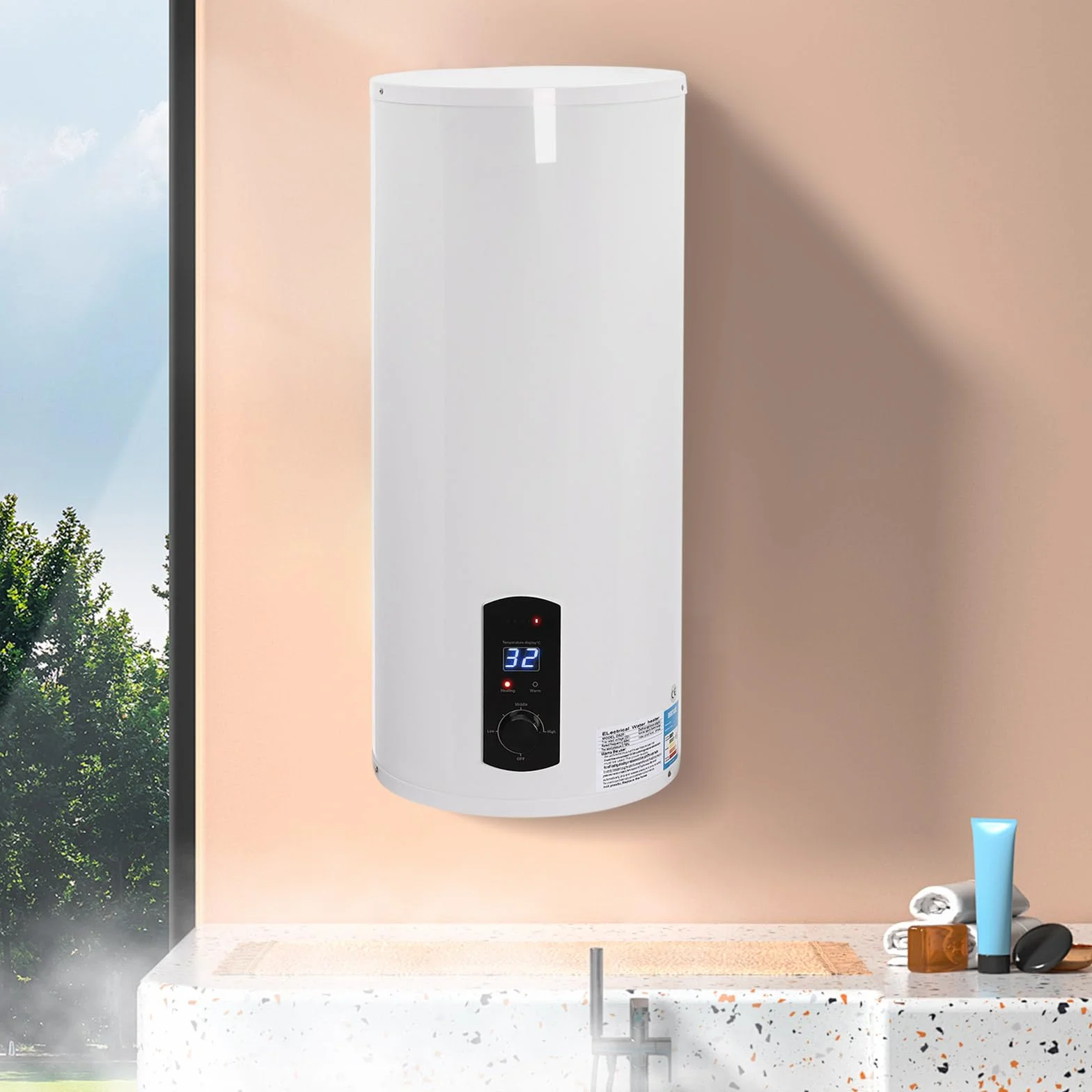 Scaldabagno elettronico da 2 KW – 100 litri – scaldabagno – con doccetta e rubinetto – ideale per cucina, bagno e molto altro ancora