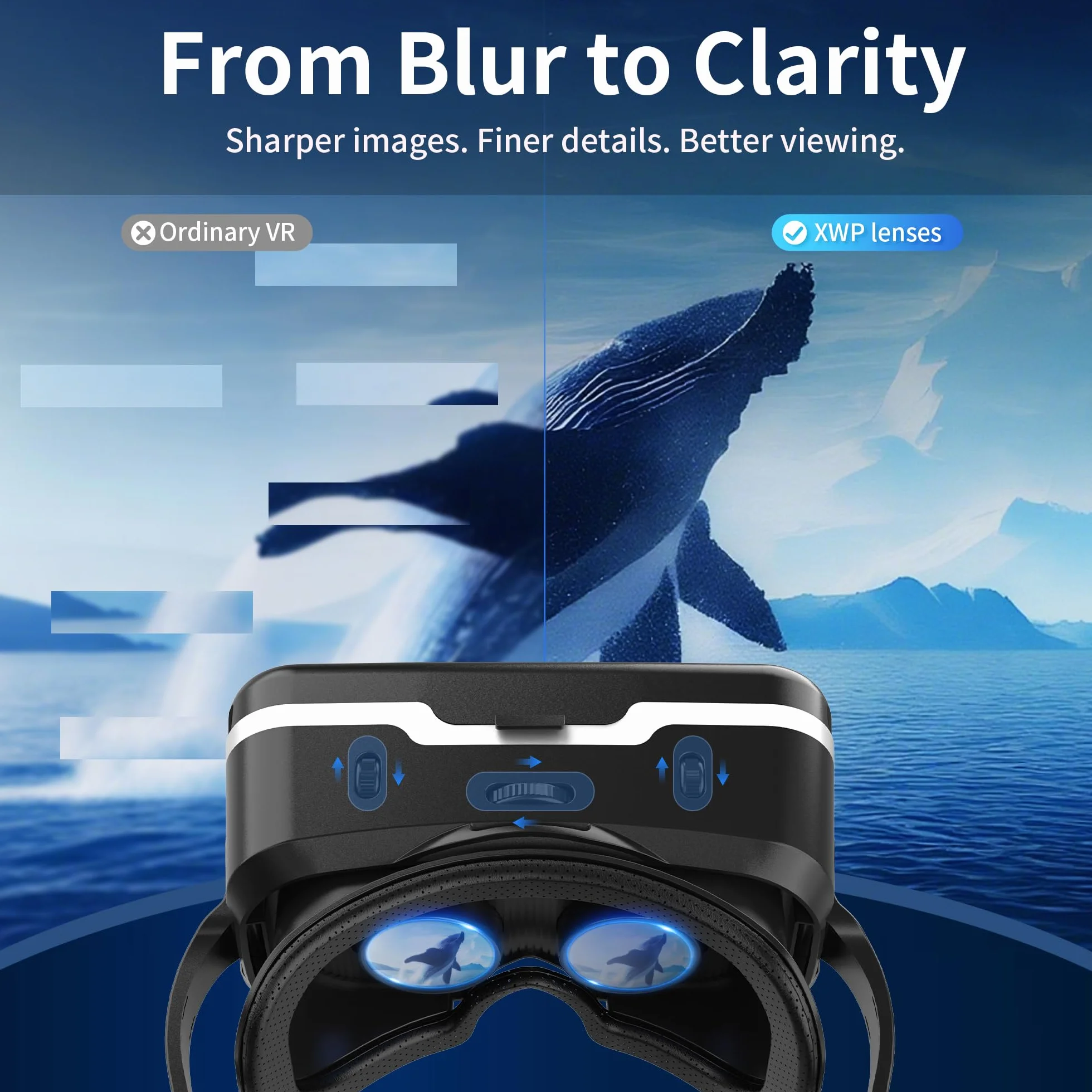 XWP Visore Realtà Virtuale 3D Con Cuffie Per Smartphone, Occhiali VR Con Lenti HD, Compatibile con IPhone&Android 4,7–6,8", Per giochi e film, Festività Per Amici E Famiglia