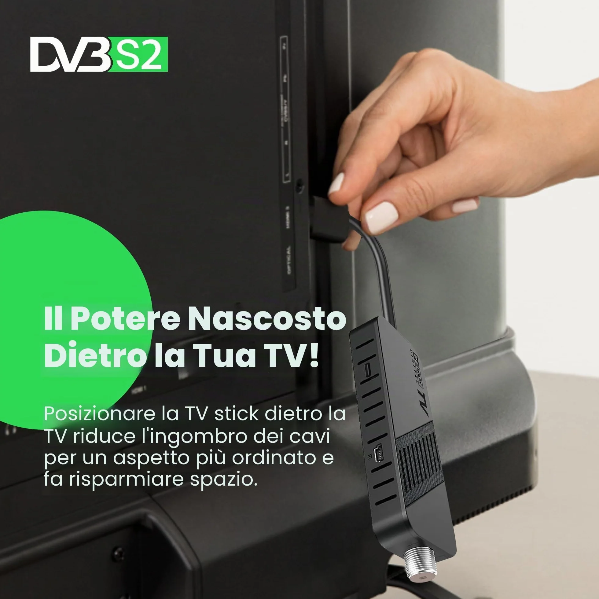 LEYF Ricevitore satellitare DVB-S2 Full HD 1080P HDMI TV Stick nascosto dietro TV display digitale H265 HEVC Main 10 bit telecomando universale 2 in 1 USB
