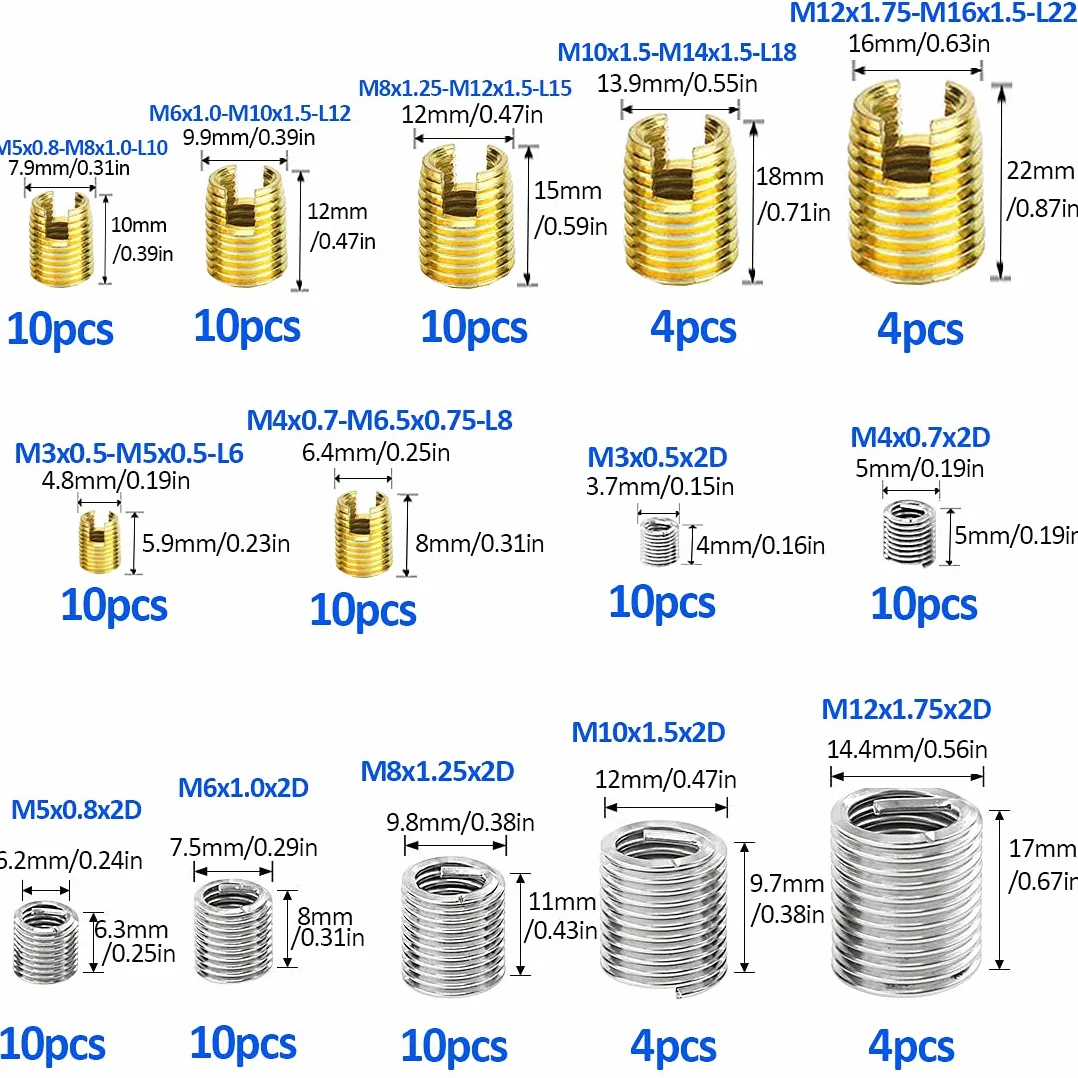 Inserti Filettati Autofilettanti Inserto Autofilettante Kit 24pz M4 Set Combinato per Riparazione Filetti Inserto Filettato Riparazione Elicoidale (116Pz)
