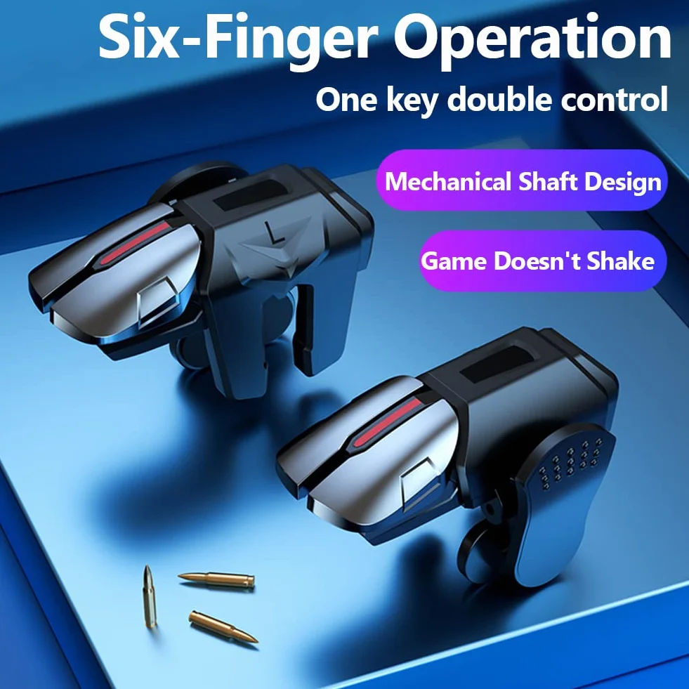2 trigger di gioco a 6 dita senza latenza per PUBG Game Aim Gaming Trigger Mobile Gamepad Trigger Joystick per telefoni Android