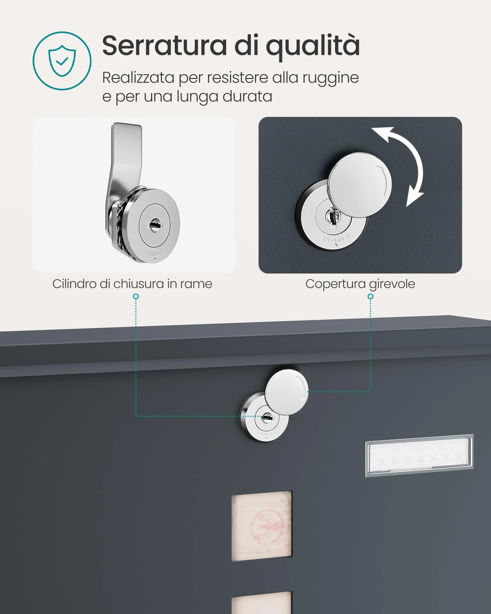 SONGMICS Cassetta Postale Grigio Antracite GMB20AG 10x30,8x33,8 cm