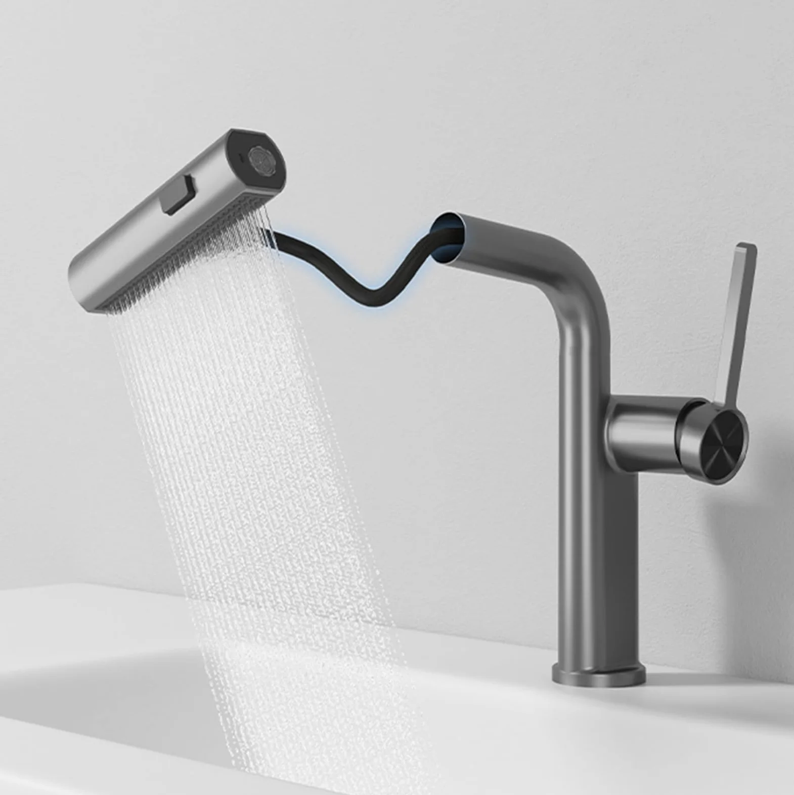 Generico Rubinetto da Bagno Miscelatore per Lavabo Cascata Miscelatore Estraibile per Lavabo da Bagno Rubinetto Monocomando per Lavabo da Bagno 2 modalità Ottone Cromo