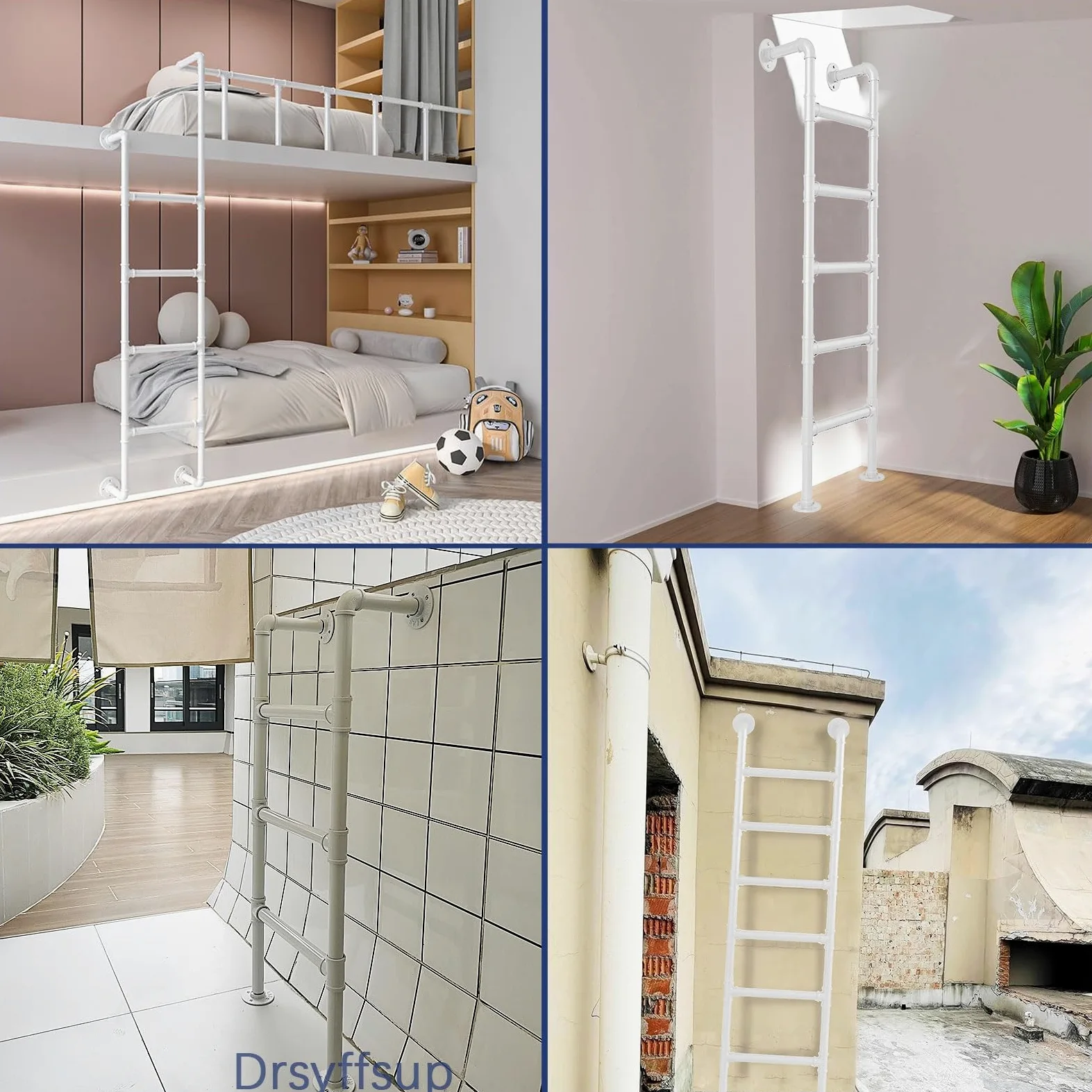 Scala da soffitta in metallo bianco - Facile da installare, scale di uscita per finestre da seminterrato, scala di emergenza antincendio per letto a castello di camper, dormitorio, scale a pioli(100cm